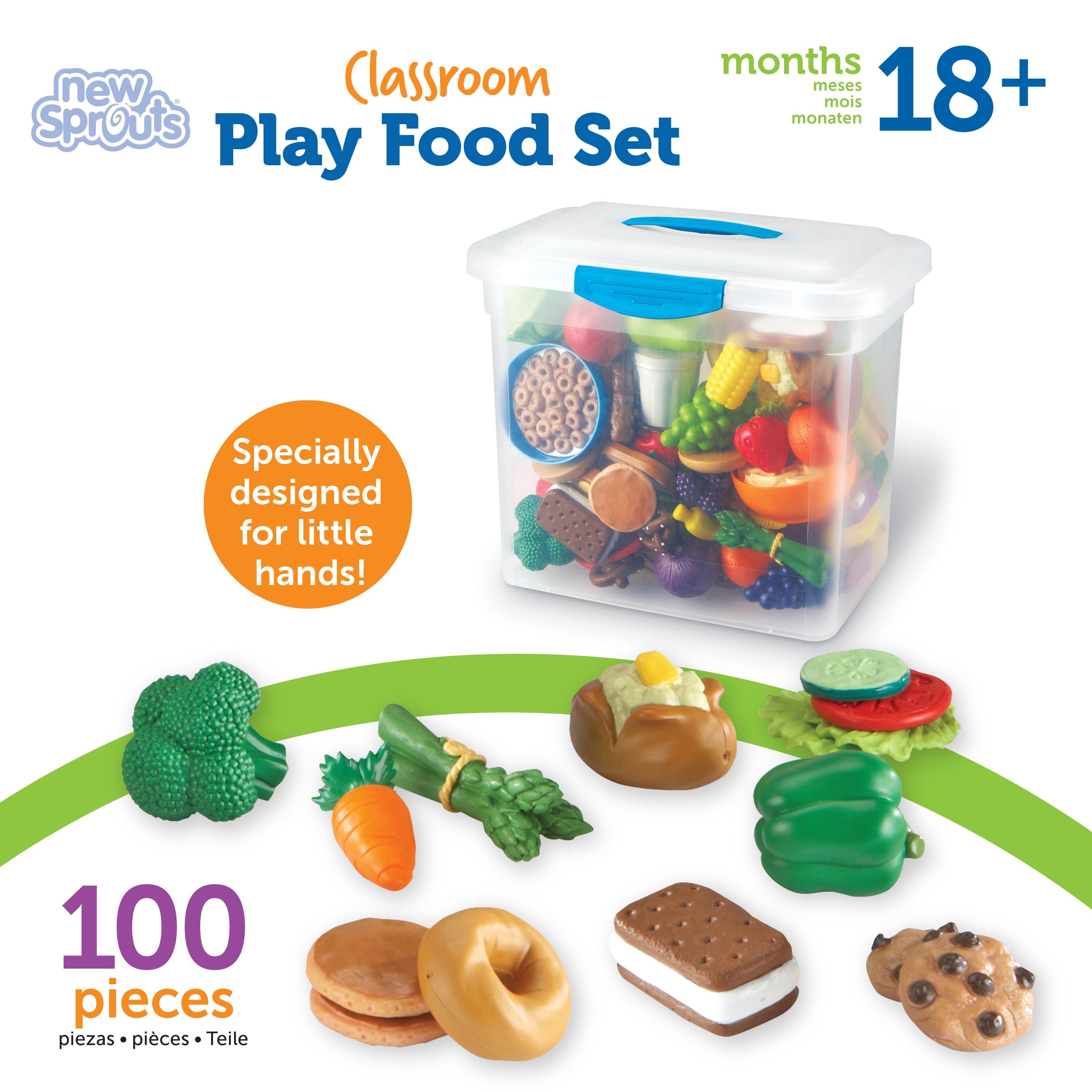 Learning Resources New Sprouts Classroom Play Food Set, 100-Piece Pretend Play Food, Soft & Chunky Plastic, Imaginative Role Play Toy, Develops Early Language & Social Skills, Ages 2+