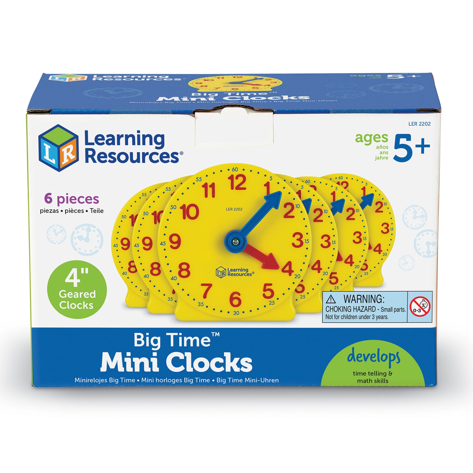 Learning Resources Big Time Geared Mini Clocks, Set of 6, Ages 5+, Hands-On Time-Telling Practice - Quick Learning