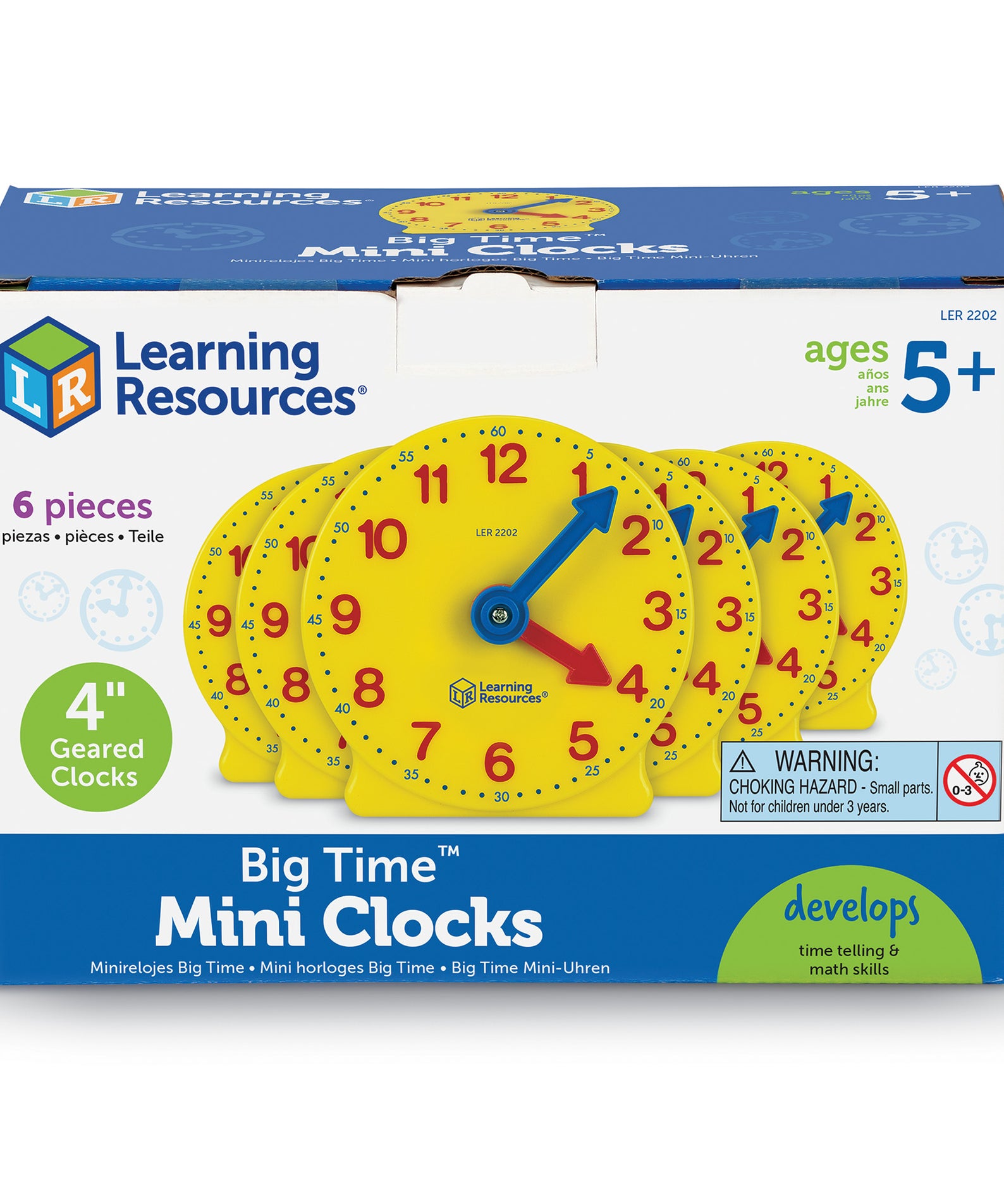 Learning Resources Big Time Geared Mini Clocks, Set of 6, Ages 5+, Hands-On Time-Telling Practice