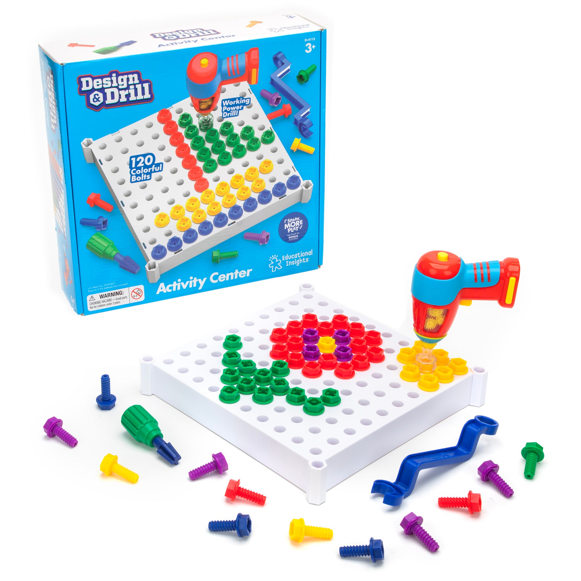 Learning Resources Design & Drill Activity Centre, STEM Construction Toy with Power Drill, Bolts, and Design Cards, Ages 3+