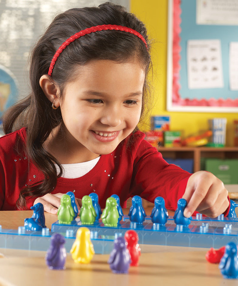 Learning Resources Penguins on Ice Math Activity Set, Hands-On Counting and Sorting Game for Kids, Includes 100 Colourful Penguin Counters and 10 Ice Bars