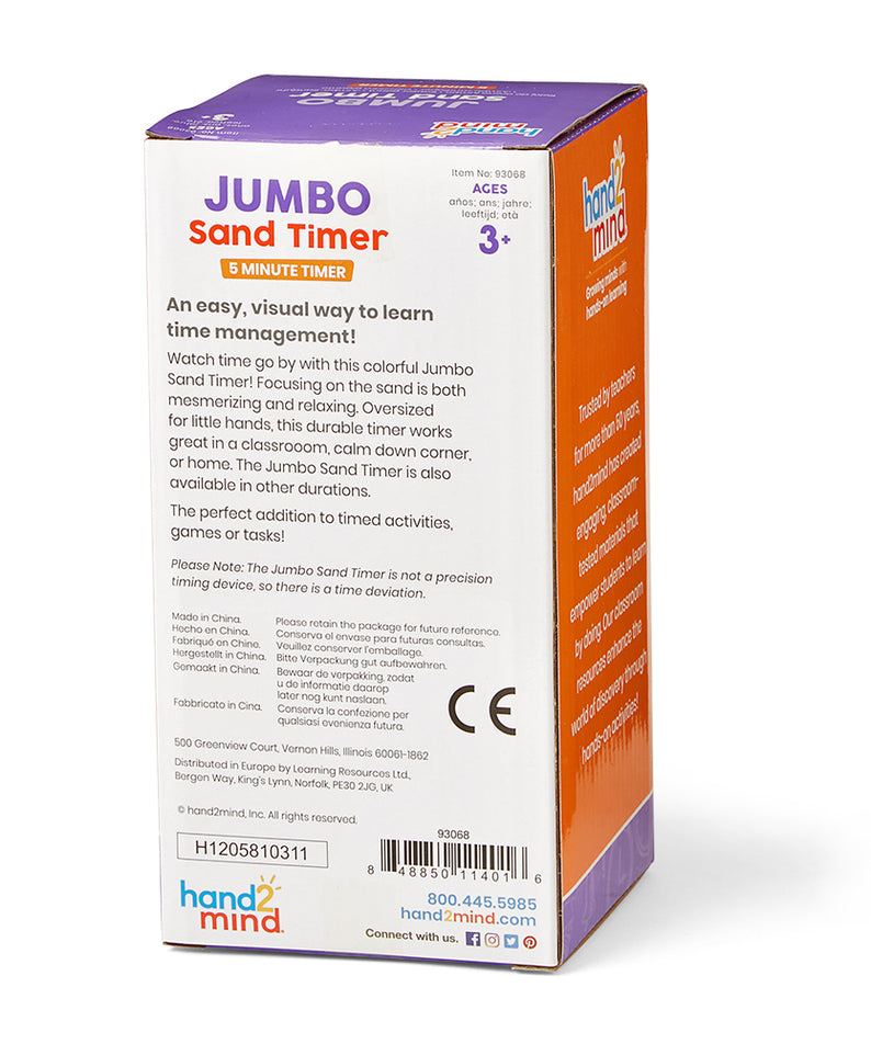 Learning Resources Jumbo Sand Timer (5-Minute), Colourful Visual Timer for Kids, Time Management Tool for Ages 3+