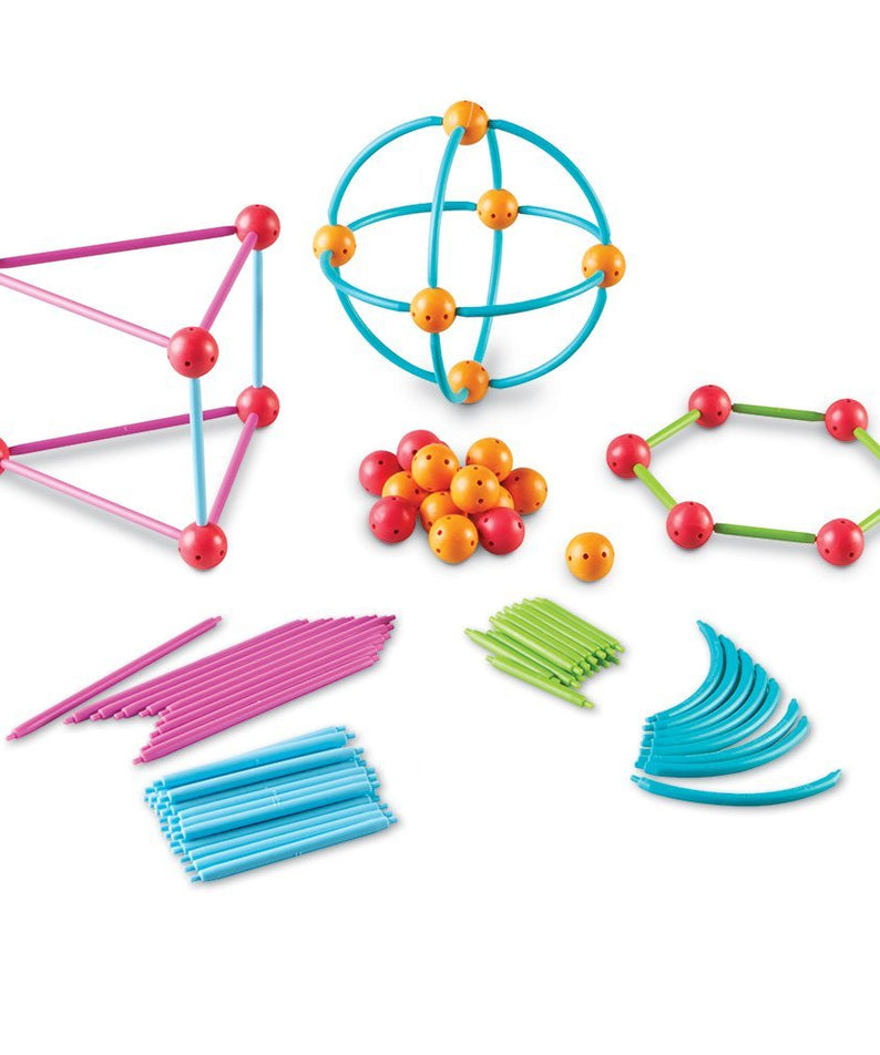 Learning Resources Geometric Shapes Building Set, 170-Piece Set for 2D & 3D Shape Construction, Soft Plastic Sticks & Connectors for Early Geometry & STEM Learning, Ages 5+