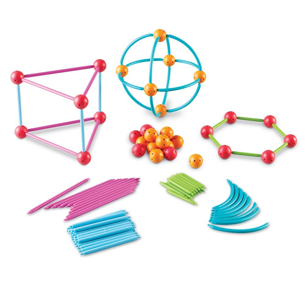 Learning Resources Geometric Shapes Building Set, 170-Piece Set for 2D & 3D Shape Construction, Soft Plastic Sticks & Connectors for Early Geometry & STEM Learning, Ages 5+