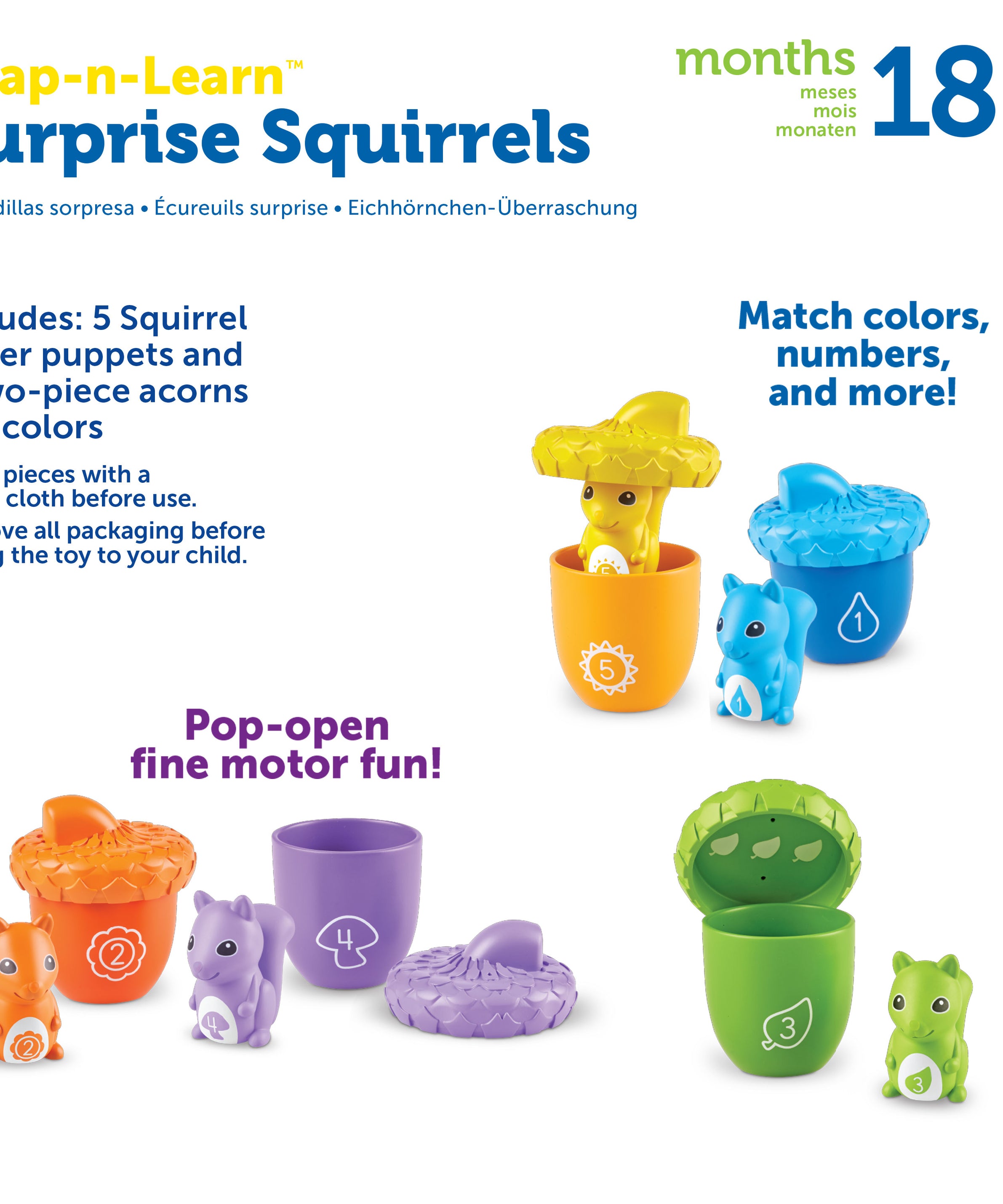 Learning Resources Snap-n-Learn Surprise Squirrels, Toddler Learning Toy for Fine Motor Skills, Number & Colour Recognition, Ages 18 Months+