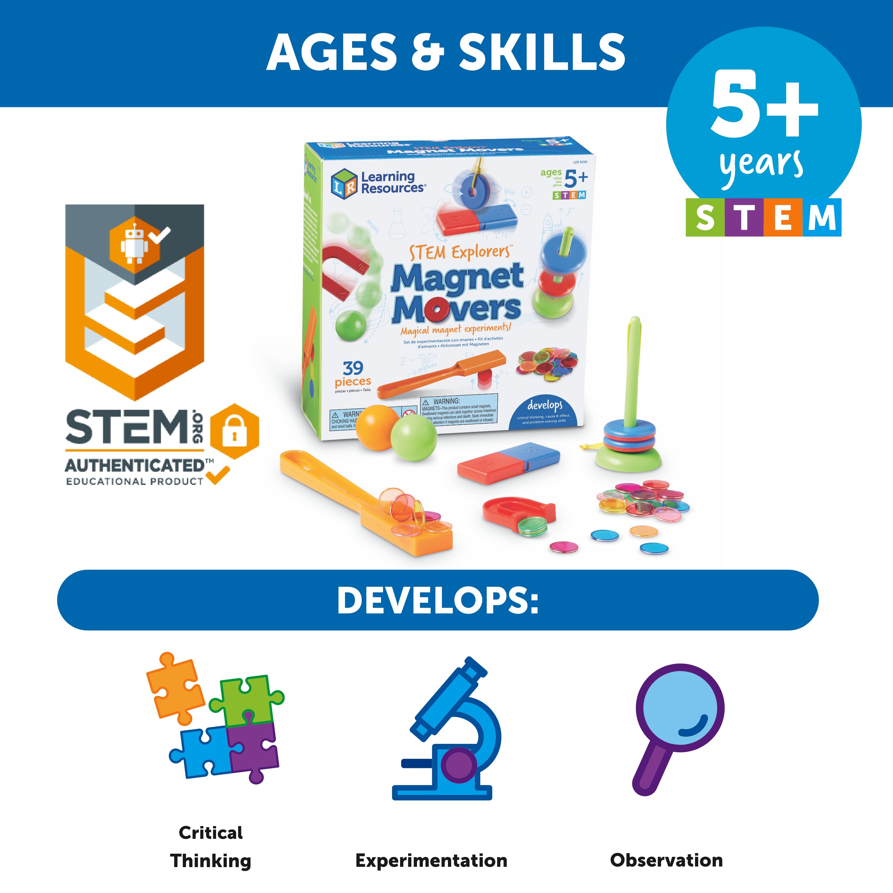 Learning Resources STEM Explorers Magnet Movers, Hands-On Magnetism Experiment Set for Kids, Ages 5+