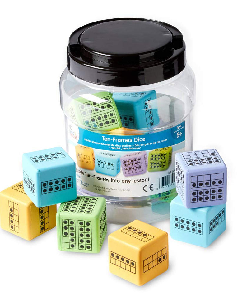 Learning Resources Hand2Mind Ten Frame Dice, Set of 12, Foam Maths Dice for Counting, Number Bonds & Subitizing (Ages 5+)