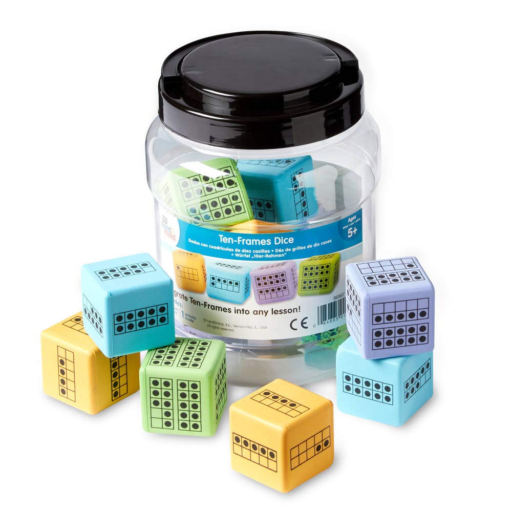 Learning Resources Hand2Mind Ten Frame Dice, Set of 12, Foam Maths Dice for Counting, Number Bonds & Subitizing (Ages 5+)