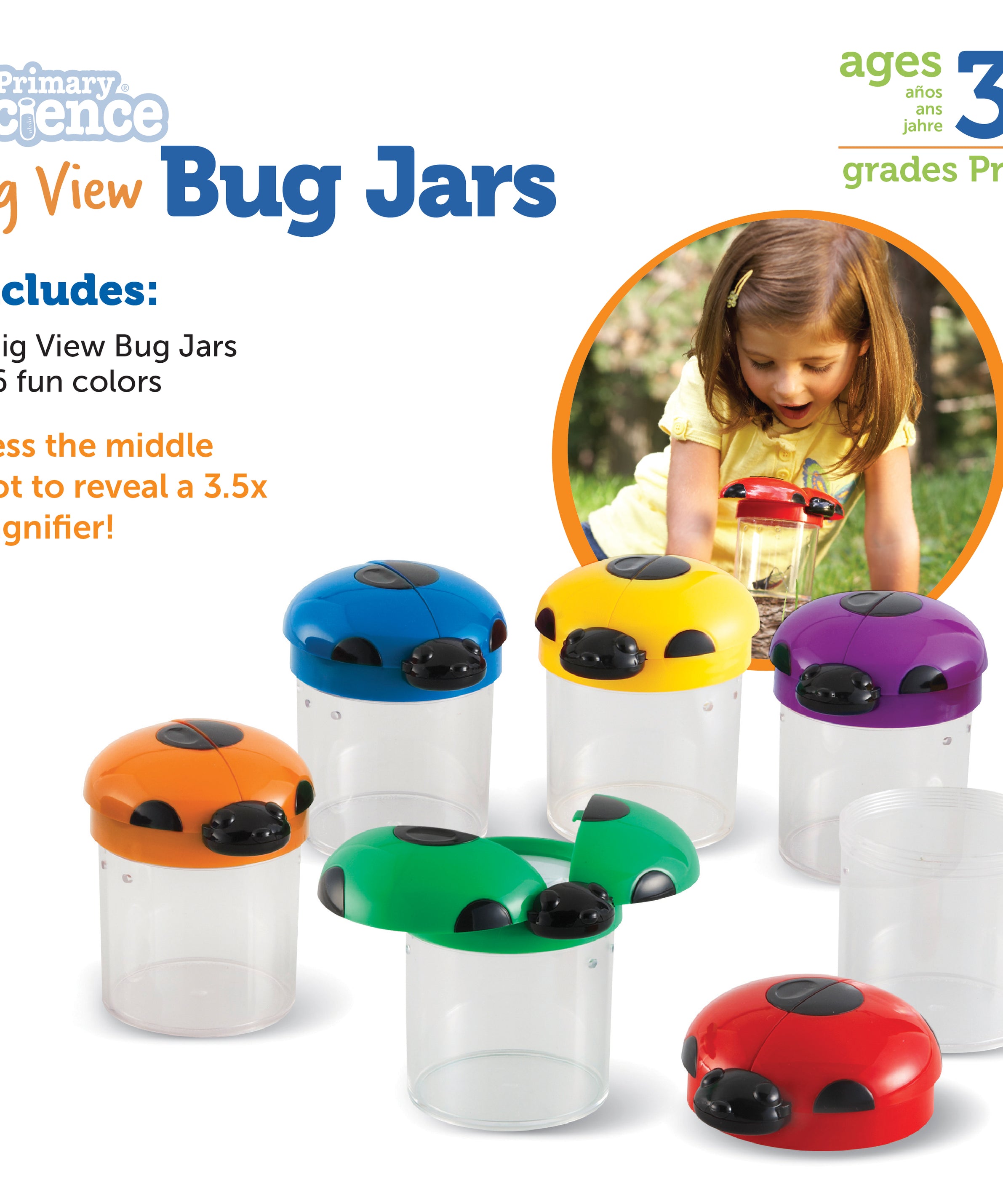 Learning Resources Jumbo Bug Jars (Box of 6), Magnifying Observation Jars with Air Vents for Hands-On Science Exploration, Ages 3+