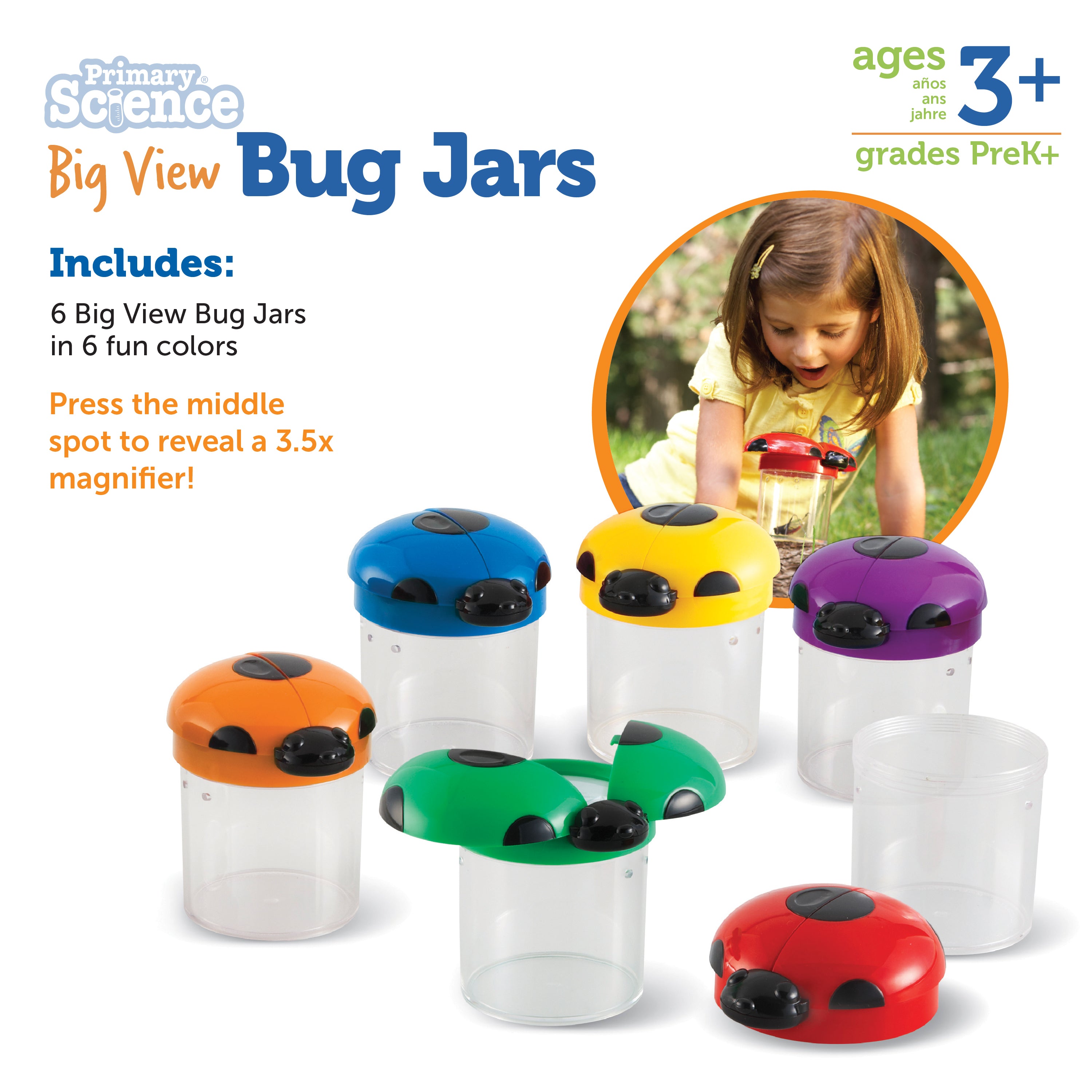 Learning Resources Jumbo Bug Jars (Box of 6), Magnifying Observation Jars with Air Vents for Hands-On Science Exploration, Ages 3+