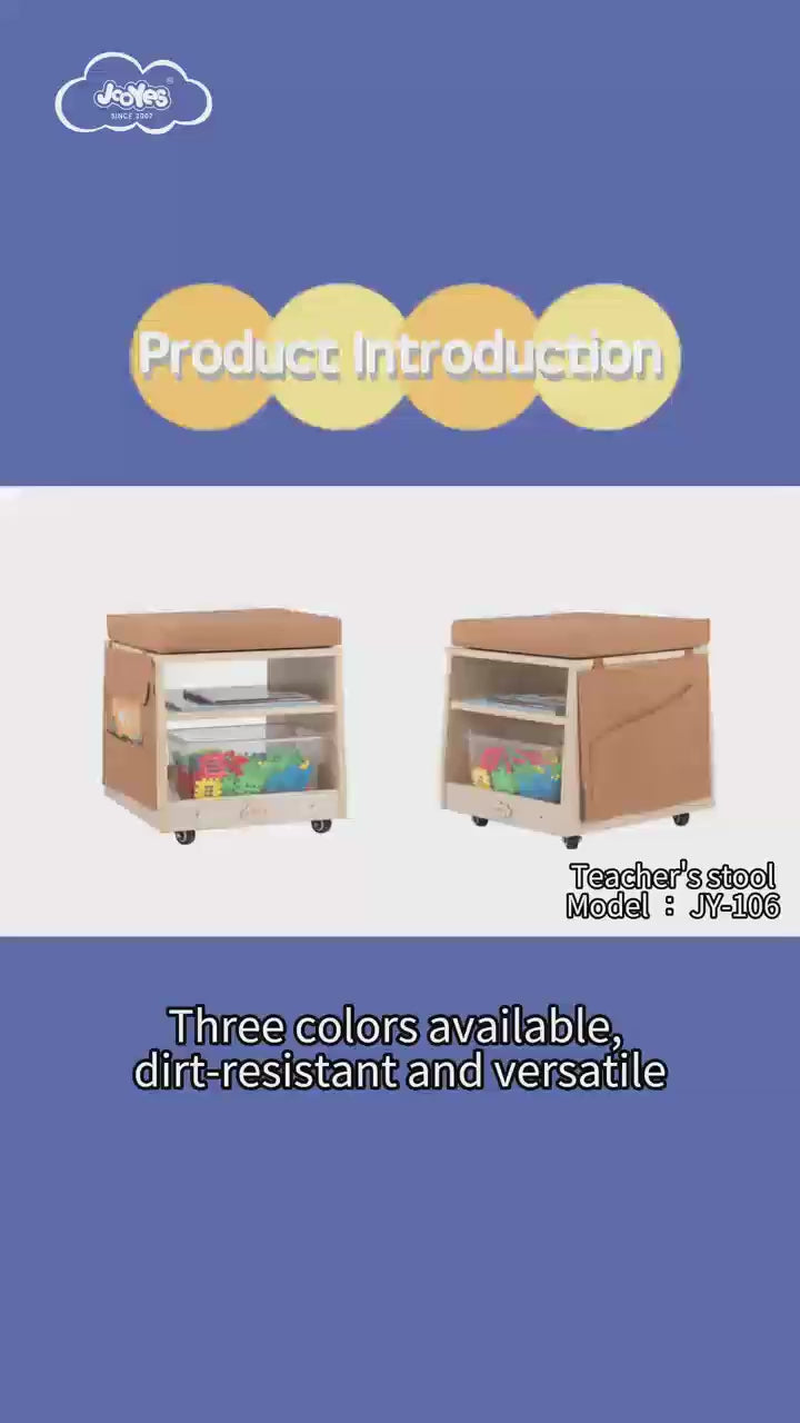 Jooyes Mobile Teacher Stool with Storage, Rolling Classroom Chair with Shelves & Side Pockets, Multi-Functional Seating for Teachers, Ideal for Classroom, Preschool & Learning Spaces