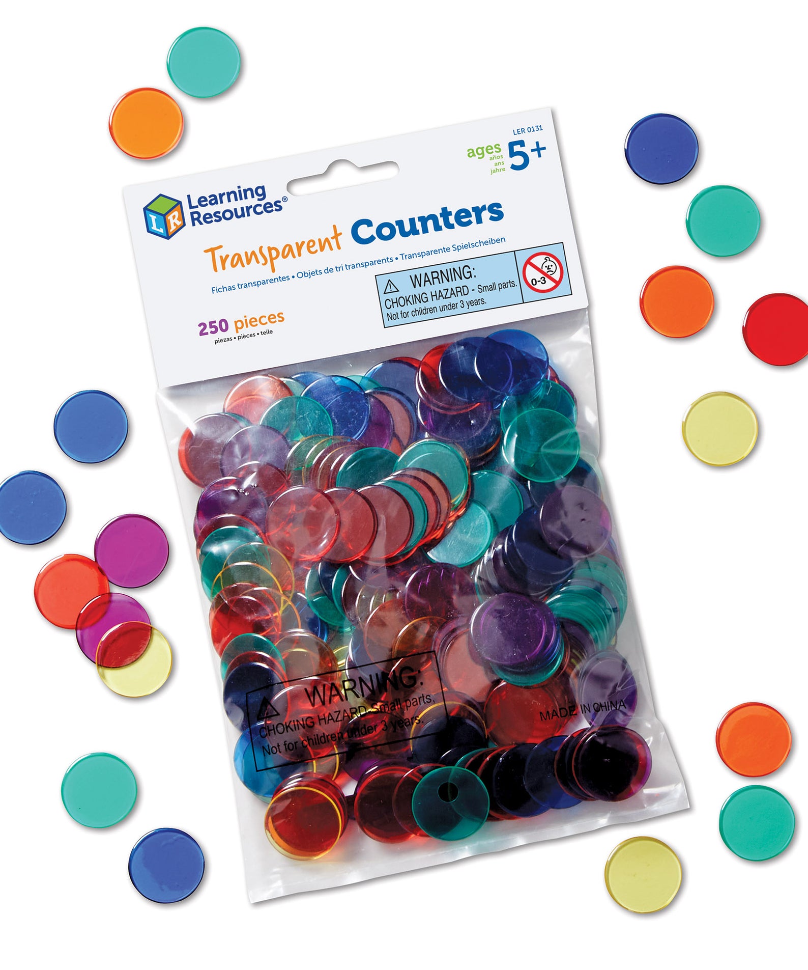 Learning Resources Transparent Counters, Set of 250 Colourful 2cm Counters for Maths Activities, Ages 5 Plus