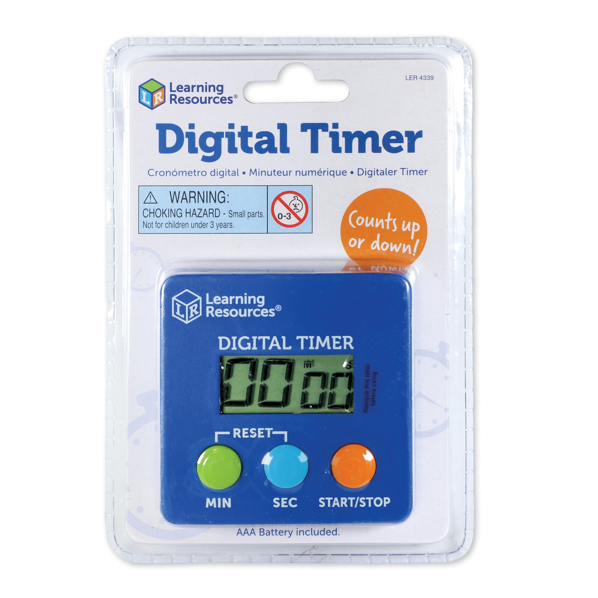 Learning Resources Digital Timer for Kids, Easy-to-Use Countdown and Count-Up Timer with Beeping Sound, Counts from 1 to 100 Minutes, Versatile Design with Clip, Stand, or Neck Strap, Includes AAA Battery, For Ages 5+
