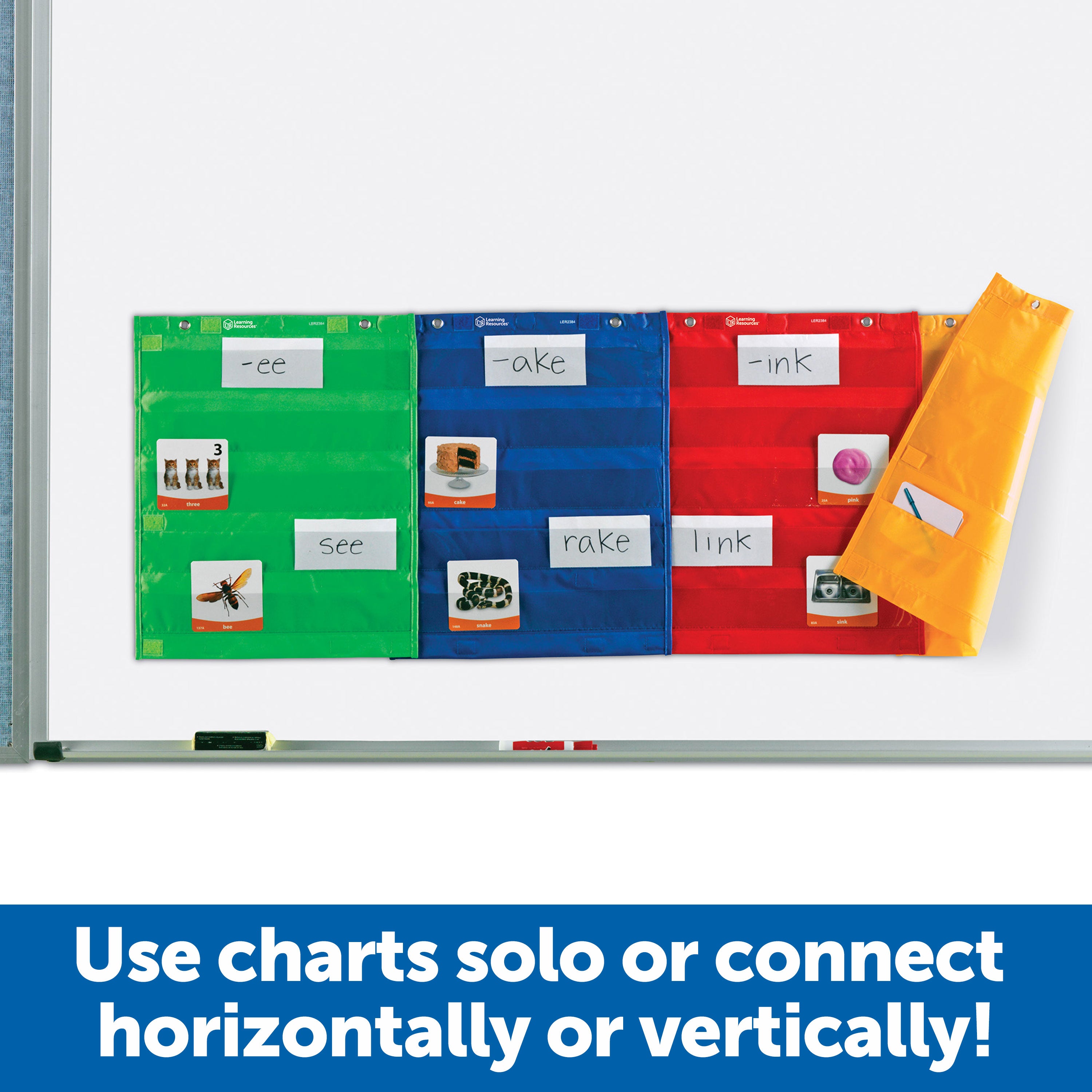 Learning Resources Magnetic Pocket Chart Squares (Set of 4), Versatile Classroom Storage & Display Solution, Magnetic or Grommet Hanging, Front & Back Pockets