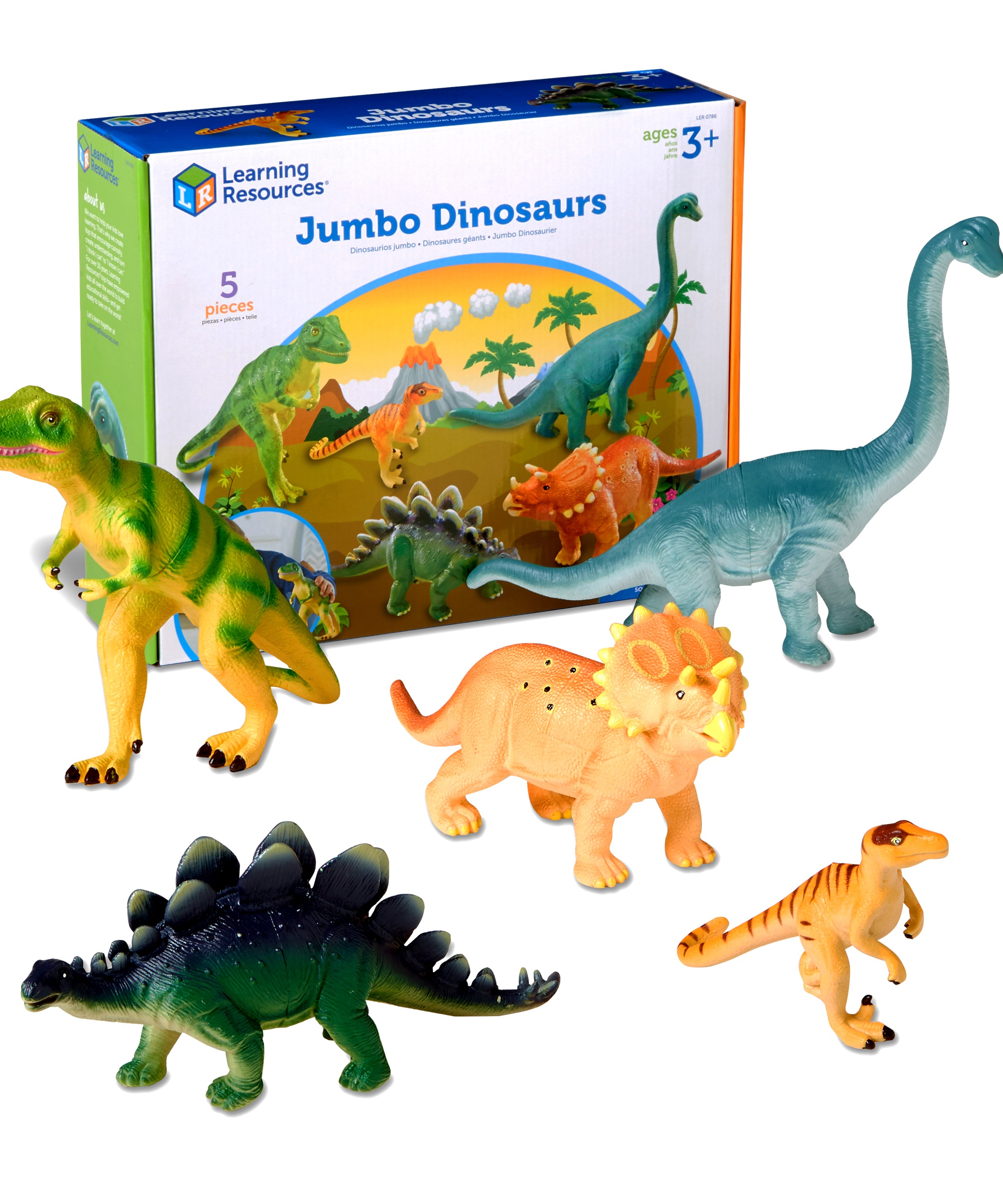 Learning Resources Jumbo Dinosaur Toy Set, 5 Realistic Prehistoric Figures for Kids Imaginative Play and Early Learning