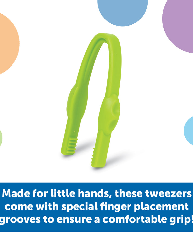 Learning Resources Easy-Grip Tweezers for Kids, Fine Motor Skill Development Tools for Preschool and Sensory Play, Set of 12 with Storage Tub, Ages 2 Plus
