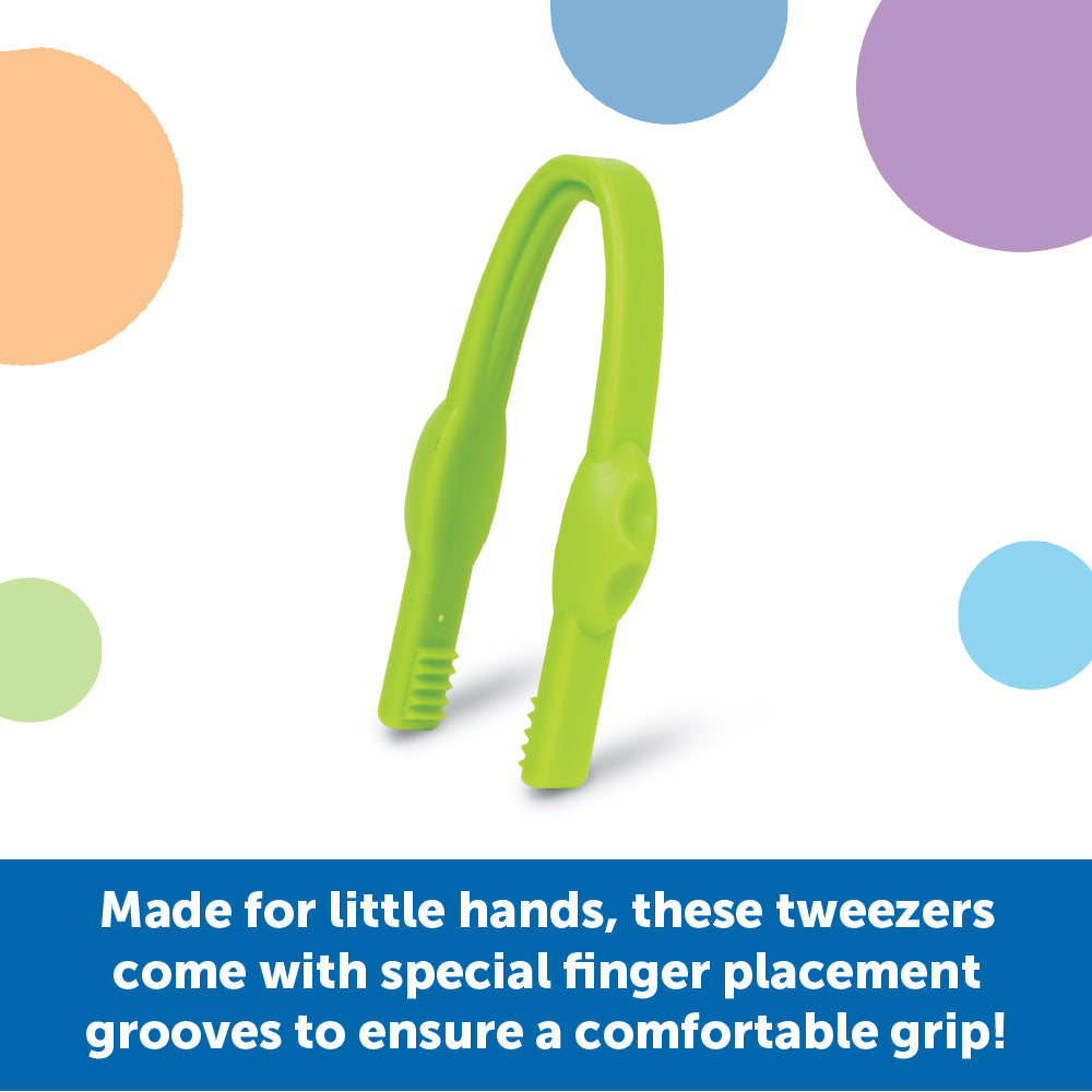 Learning Resources Easy-Grip Tweezers for Kids, Fine Motor Skill Development Tools for Preschool and Sensory Play, Set of 12 with Storage Tub, Ages 2 Plus