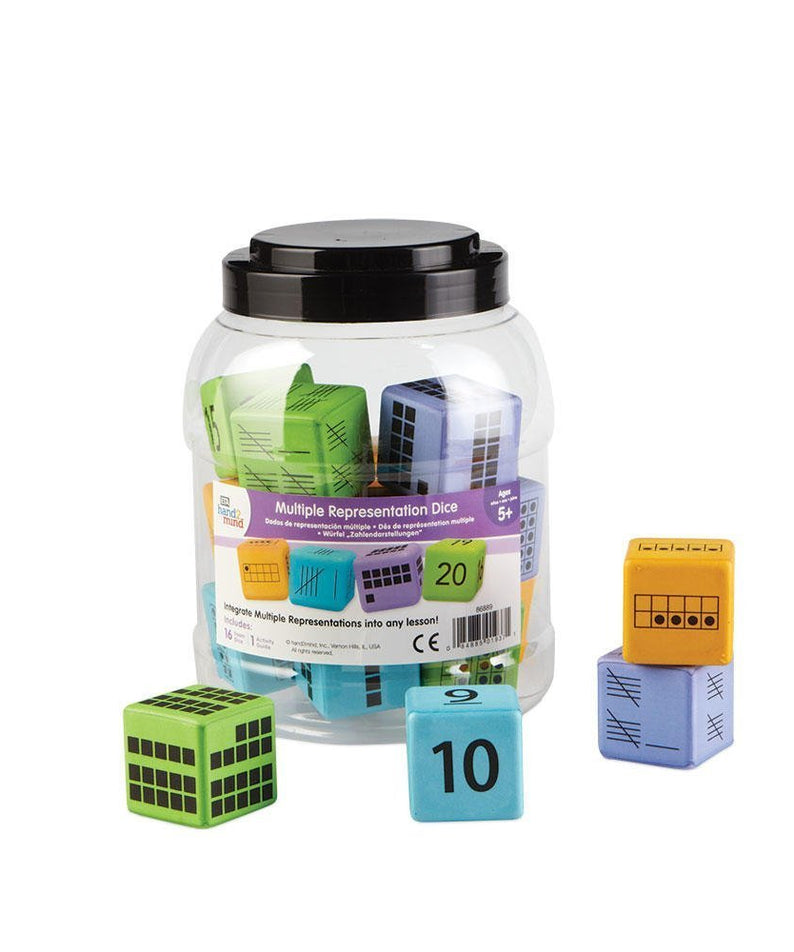 Learning Resources Multiple Representation Dice, Set of 16 Foam Dice with Ten Frames, Base Ten, Tally Numbers, and Numerals for Building Number Sense, Ages 5+