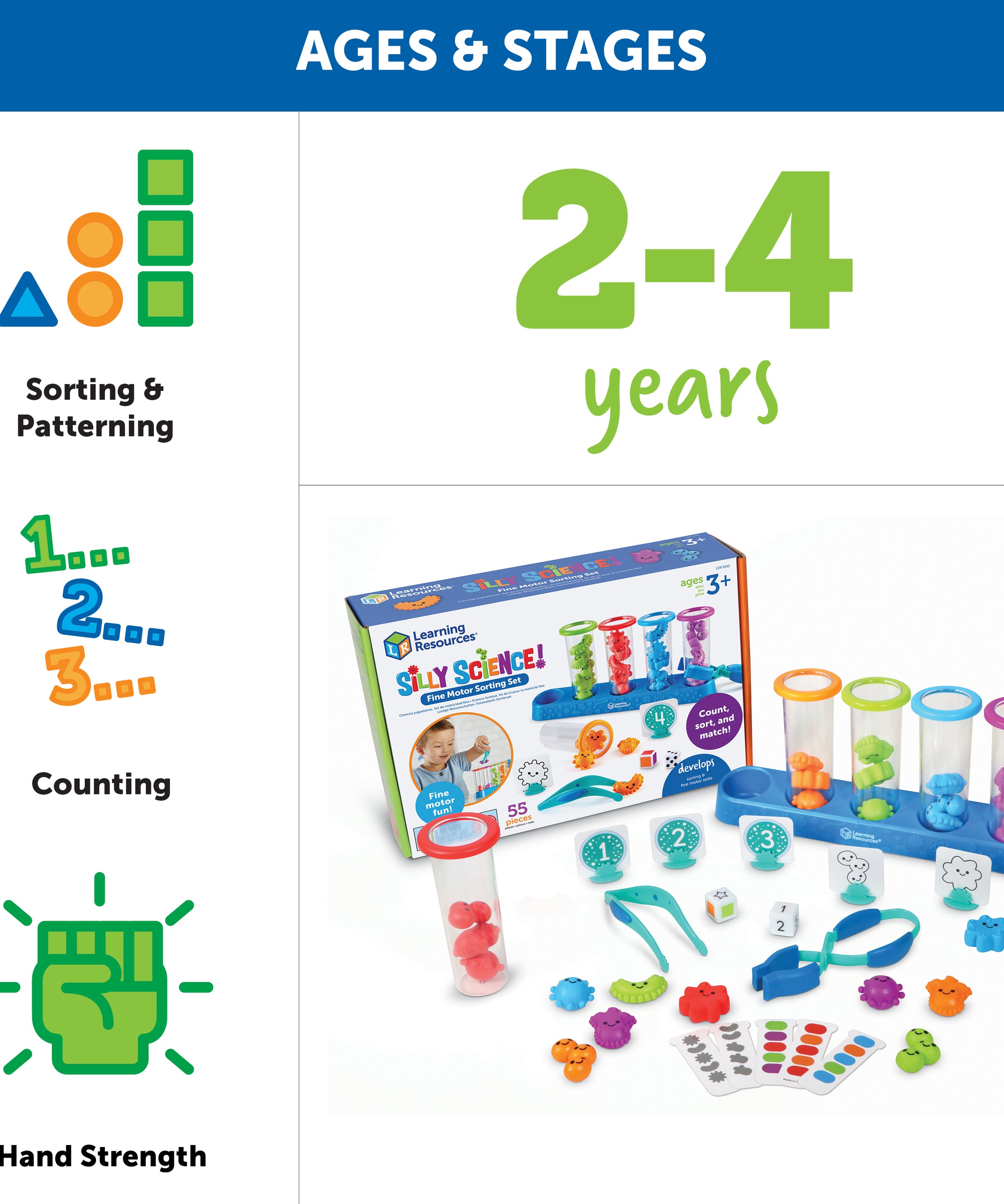Learning Resources Silly Science Fine Motor Set, Fun Preschool STEM Toy for Sorting, Counting, and Motor Skill Development