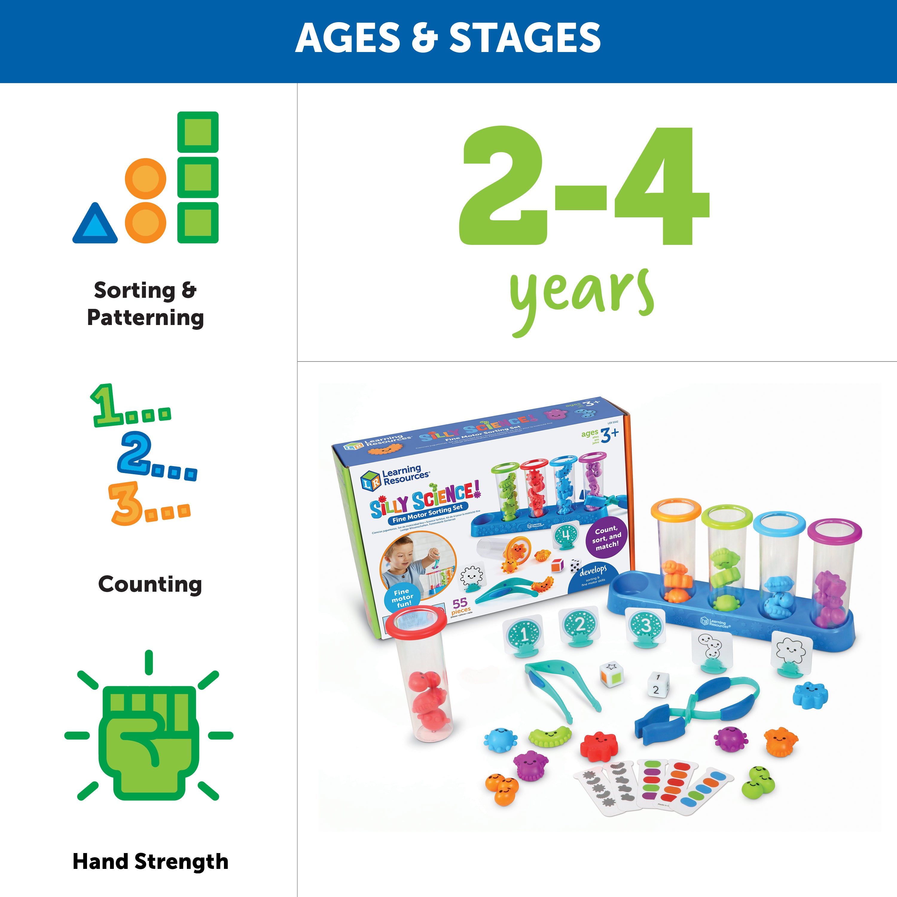 Learning Resources Silly Science Fine Motor Set, Fun Preschool STEM Toy for Sorting, Counting, and Motor Skill Development
