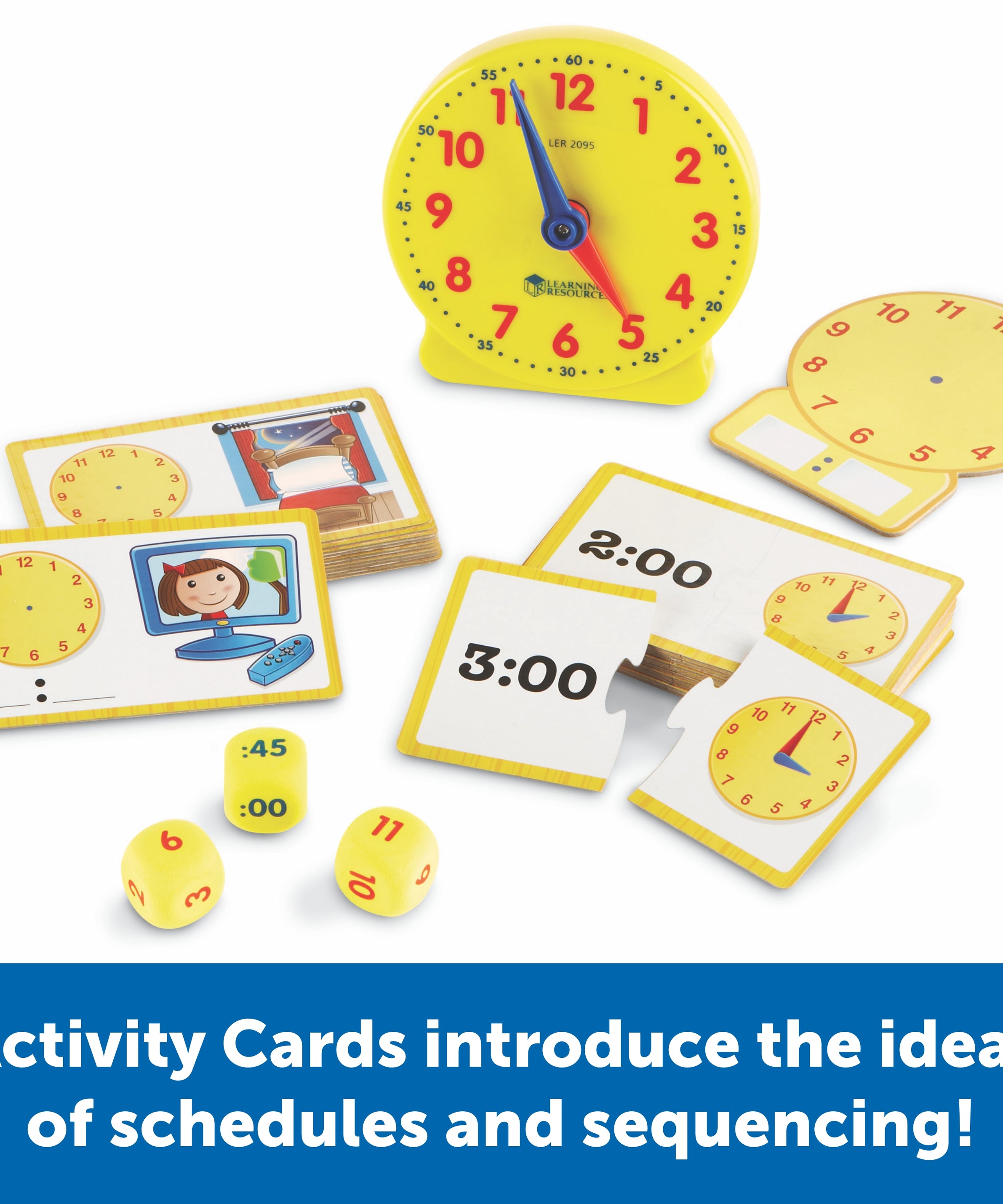 Learning Resources Time Activity Set, Digital & Analogue Time Learning for Kids, Includes Plastic Clock, Puzzle Cards, Time Dice, Activity Cards & Guide, Ages 4+