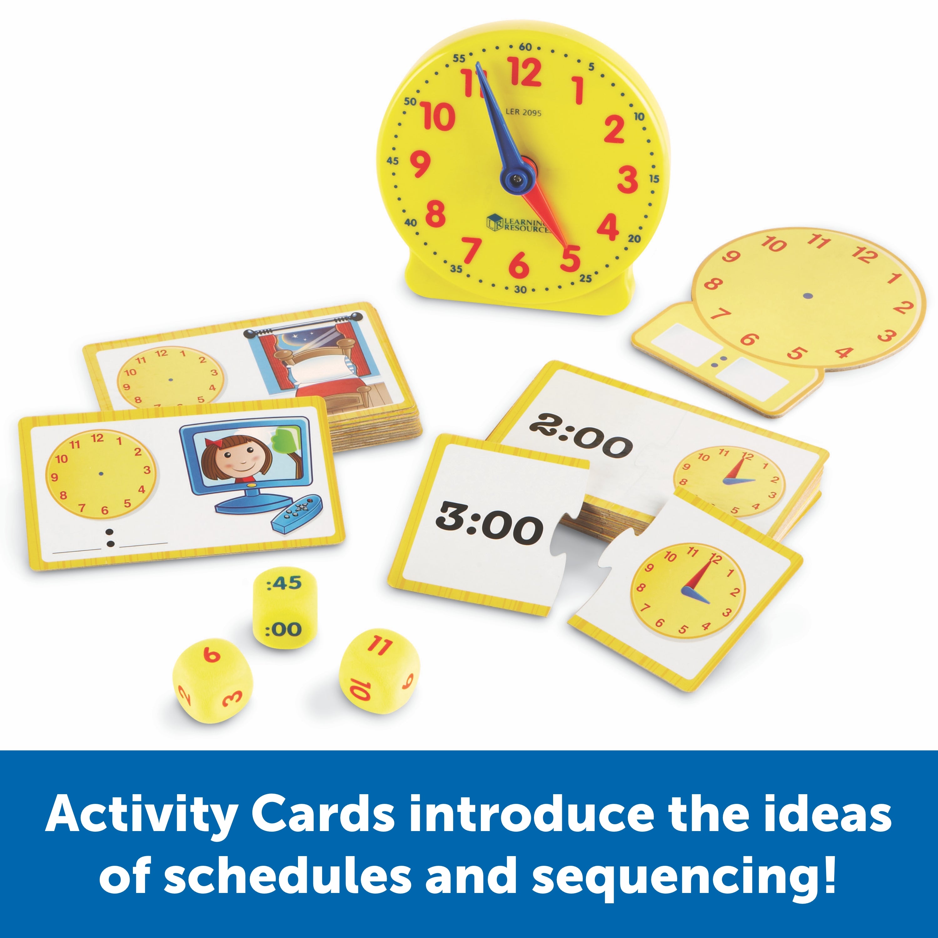 Learning Resources Time Activity Set, Digital & Analogue Time Learning for Kids, Includes Plastic Clock, Puzzle Cards, Time Dice, Activity Cards & Guide, Ages 4+