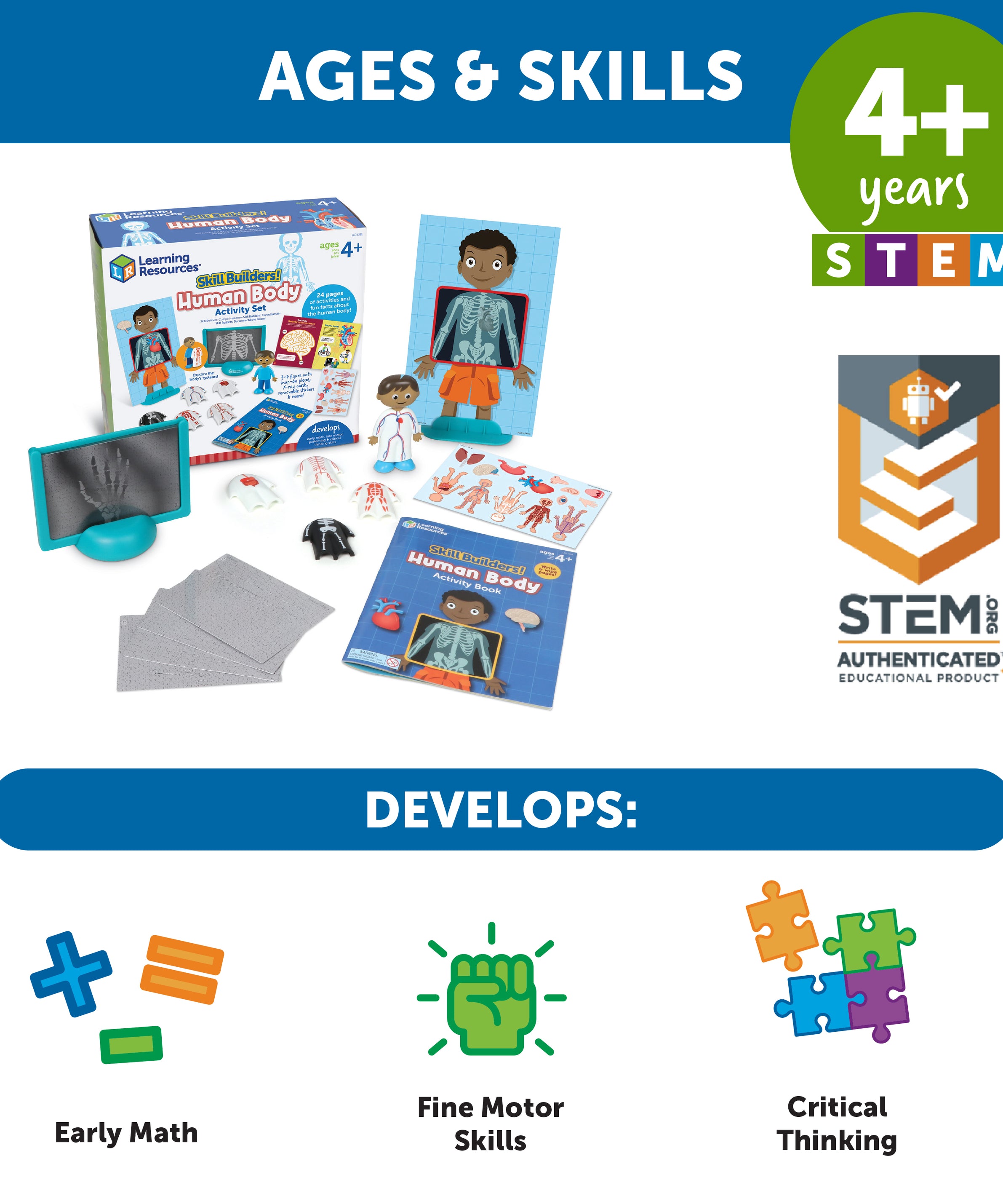 Learning Resources Skill Builders! Human Body, Preschool Science Kit with Activity Book, X-Ray Cards, and 3D Organs, STEM Learning for Ages 4+