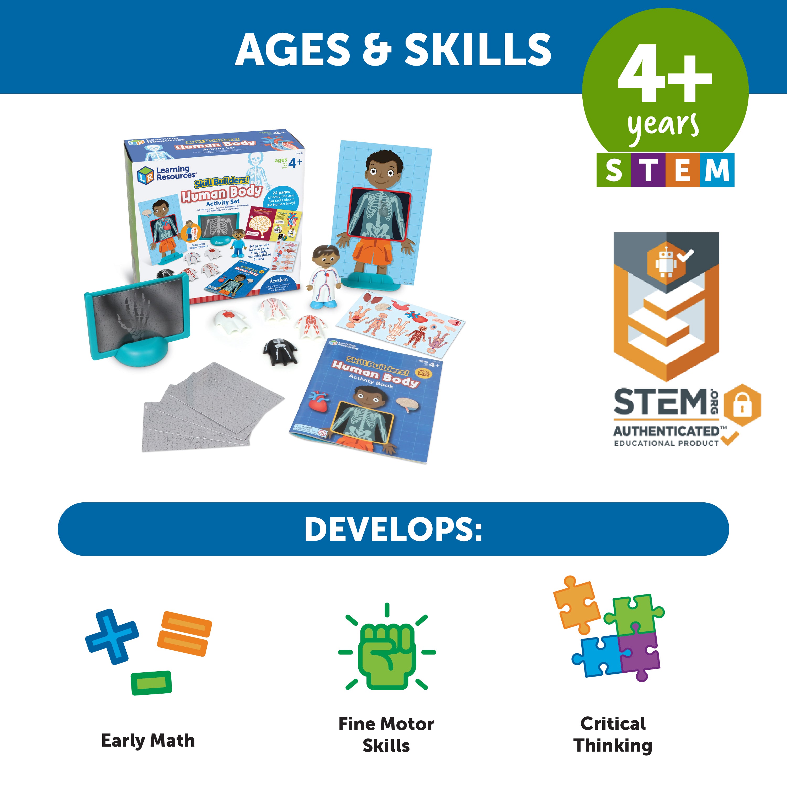 Learning Resources Skill Builders! Human Body, Preschool Science Kit with Activity Book, X-Ray Cards, and 3D Organs, STEM Learning for Ages 4+