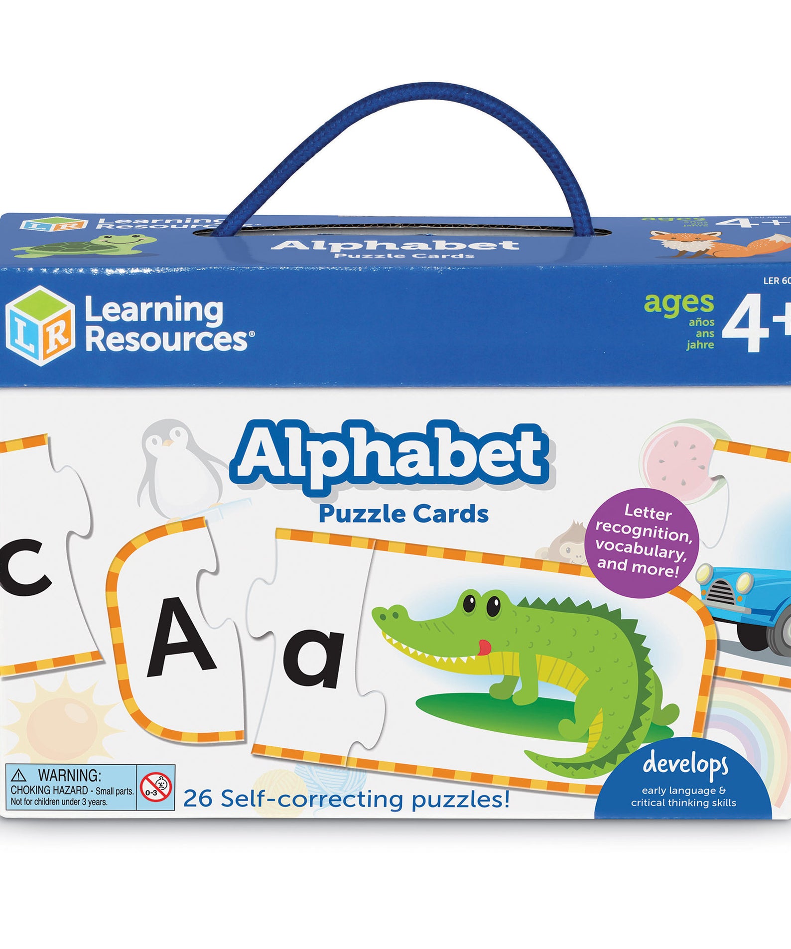 Learning Resources Upper and Lowercase Alphabet Puzzle Cards, 26 Self-Correcting Three-Piece Puzzles for Preschool Learning, Ages 4 Plus