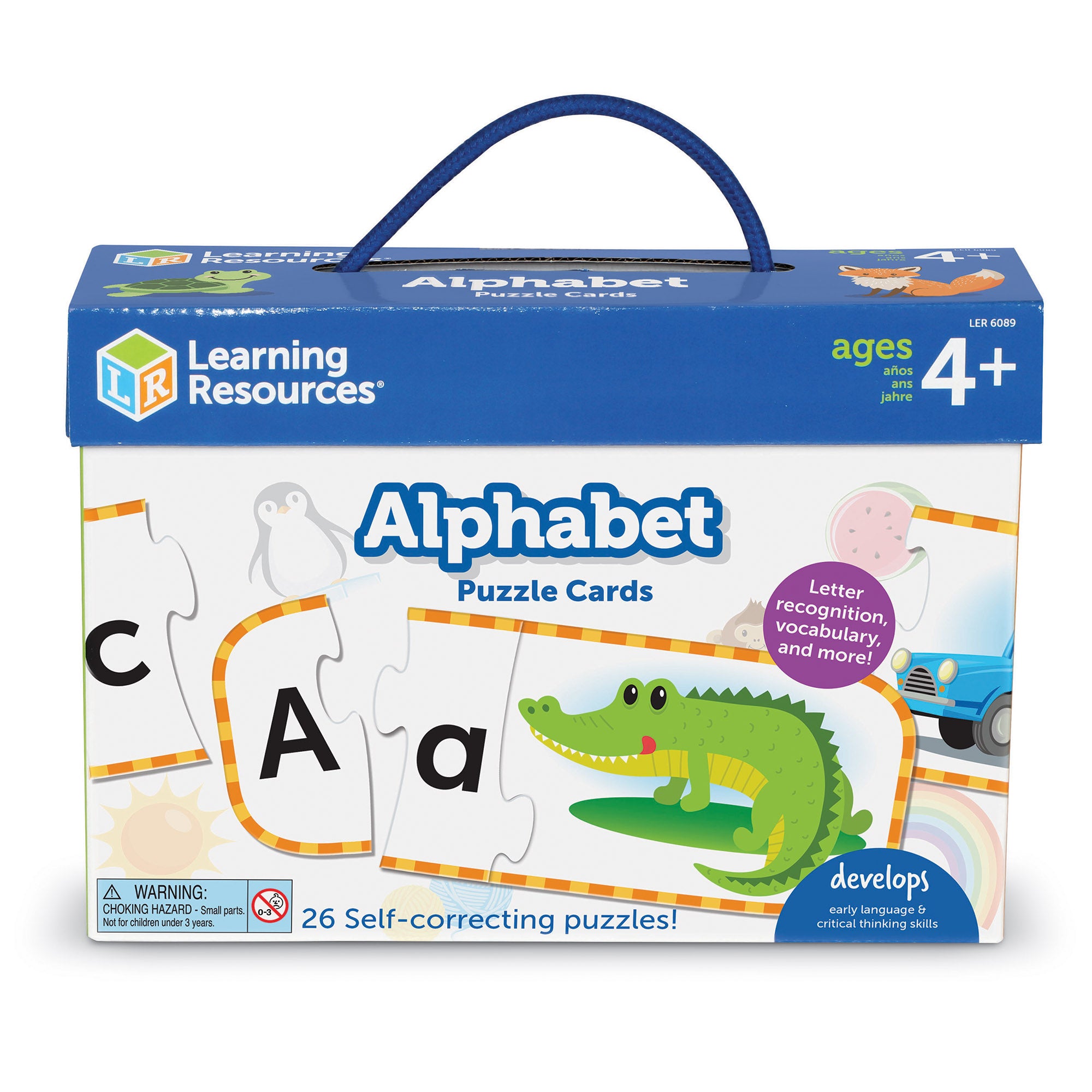 Learning Resources Upper and Lowercase Alphabet Puzzle Cards, 26 Self-Correcting Three-Piece Puzzles for Preschool Learning, Ages 4 Plus