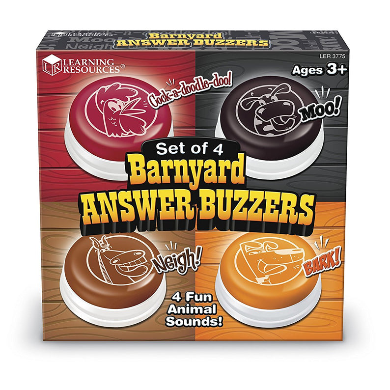 Learning Resources Barnyard Answer Buzzers (Set of 4), Fun Farm Animal Sounds for Classroom or Family Game Night, Easy to Use for Kids Ages 3+ (Moo, Neigh, Bark, Cock-a-doodle-doo)