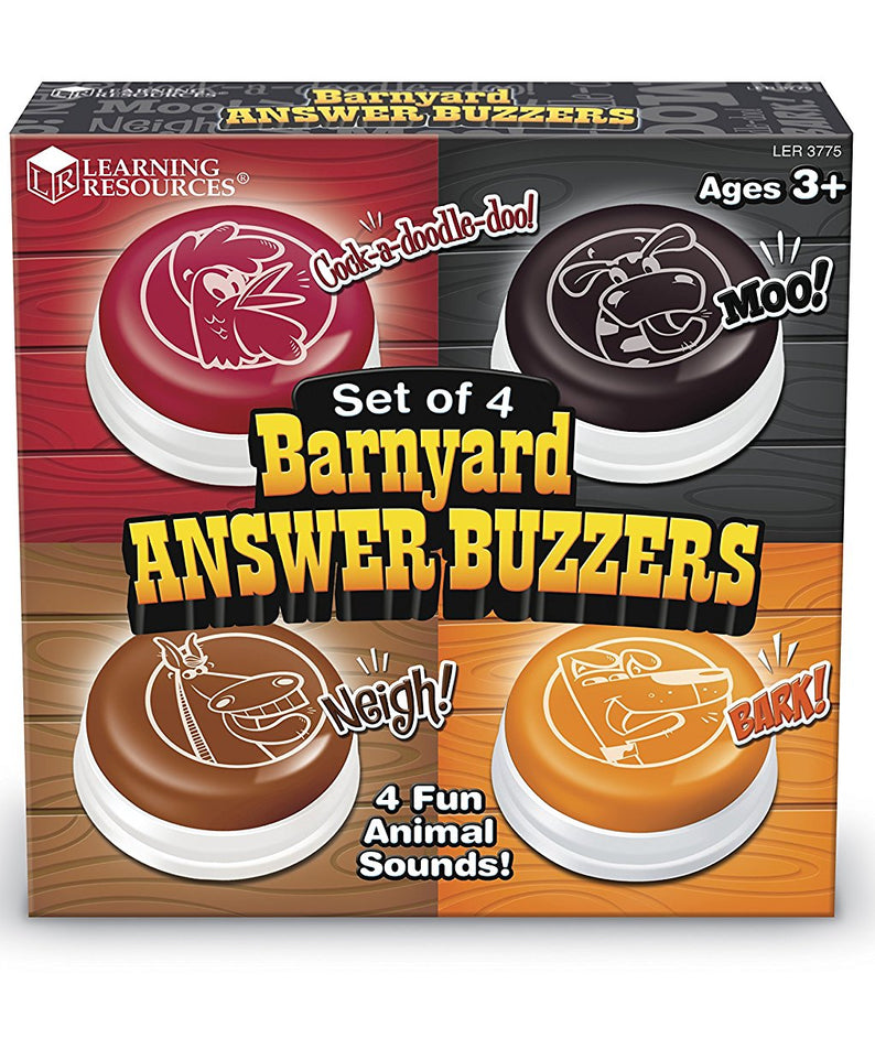 Learning Resources Barnyard Answer Buzzers (Set of 4), Fun Farm Animal Sounds for Classroom or Family Game Night, Easy to Use for Kids Ages 3+ (Moo, Neigh, Bark, Cock-a-doodle-doo)