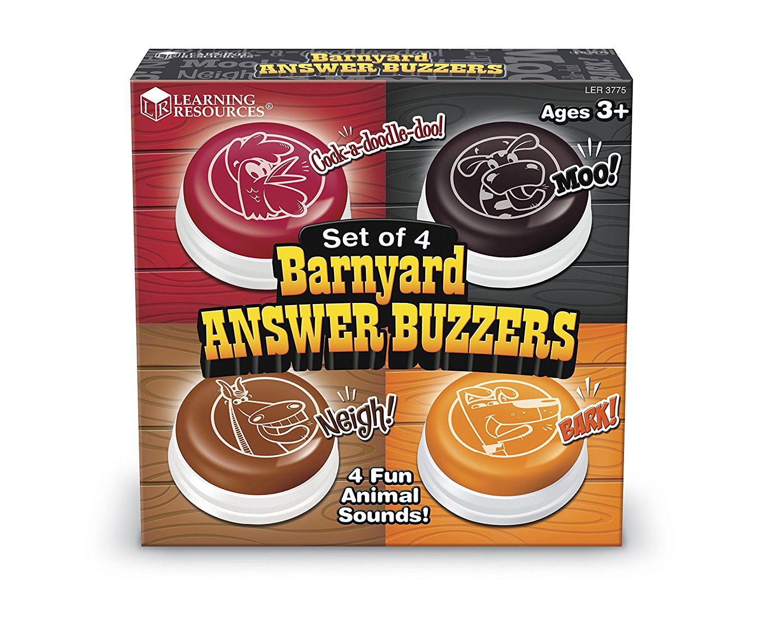 Learning Resources Barnyard Answer Buzzers (Set of 4), Fun Farm Animal Sounds for Classroom or Family Game Night, Easy to Use for Kids Ages 3+ (Moo, Neigh, Bark, Cock-a-doodle-doo)
