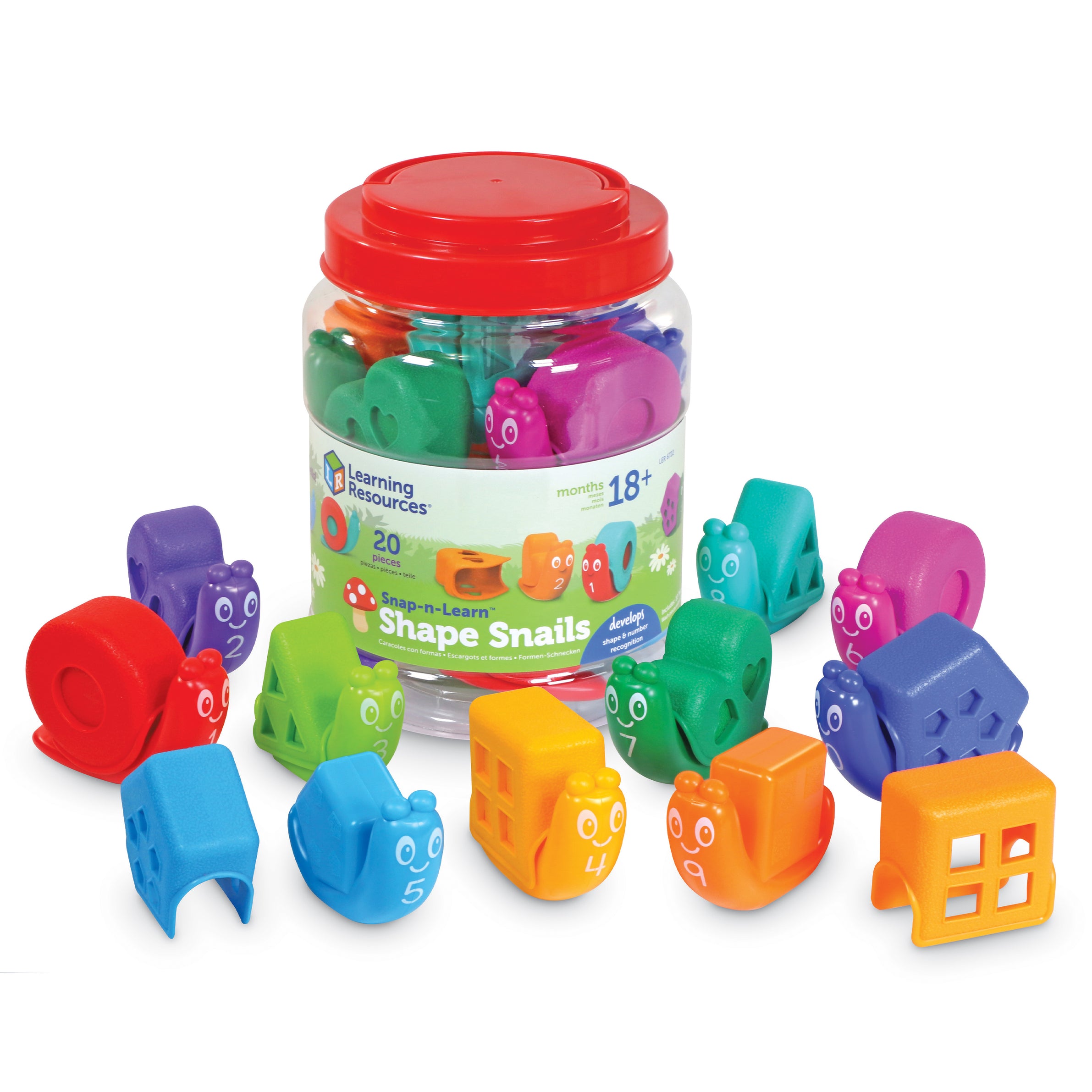 Learning Resources Snap-n-Learn Shape Snails, 20 Piece Toddler Educational Toy Set, Teaches Shapes, Numbers and Colours, Ages 18 Months+