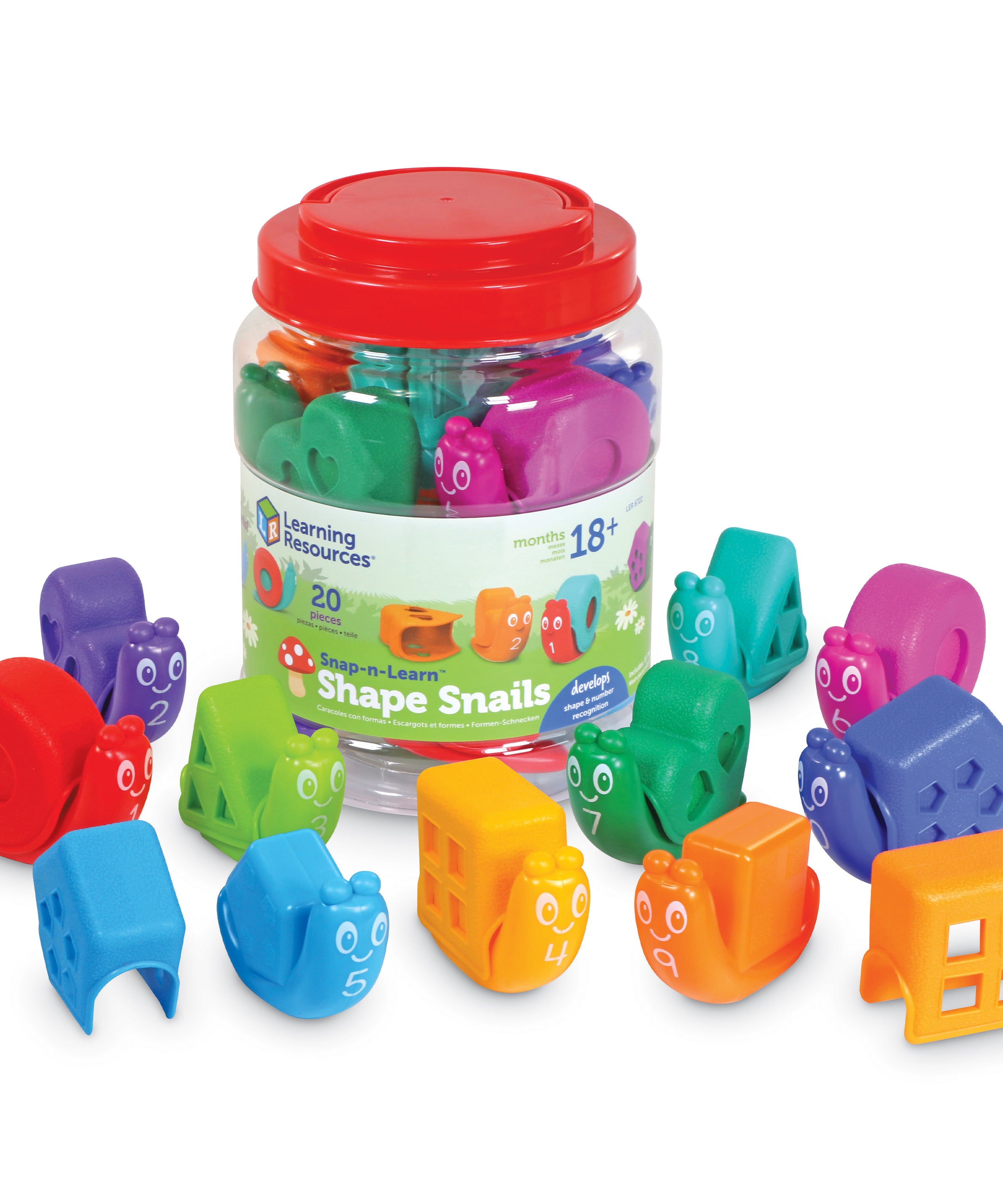 Learning Resources Snap-n-Learn Shape Snails, 20 Piece Toddler Educational Toy Set, Teaches Shapes, Numbers and Colours, Ages 18 Months+