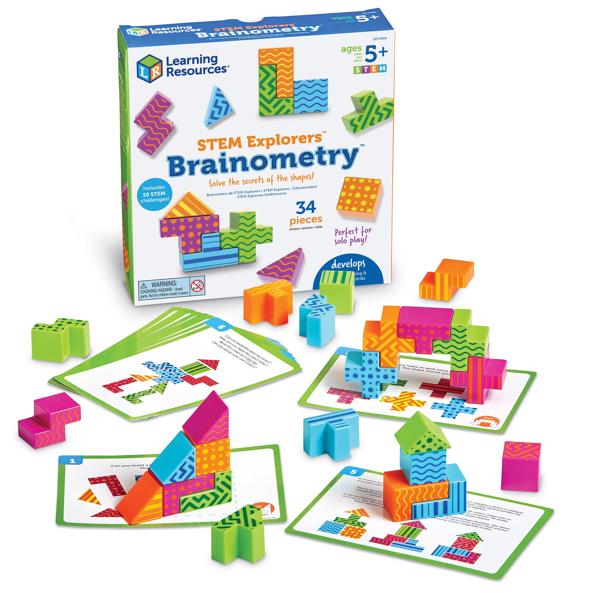 Learning Resources STEM Explorers Brainometry, 34-Piece Shape Puzzle Challenge Set for Kids, Ages 5+