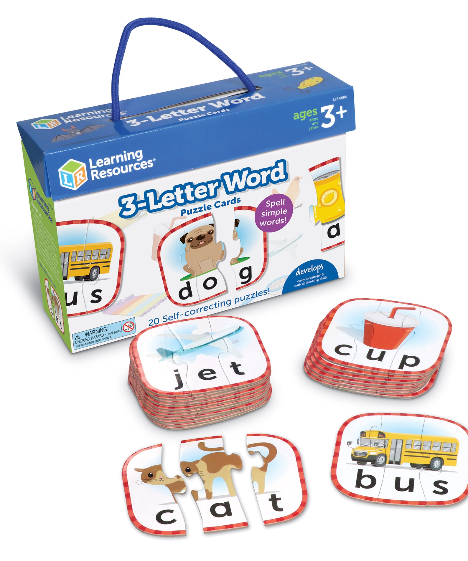 Learning Resources 3-Letter Word Puzzle Cards, Preschool Spelling and Language Learning Activity, Self-Correcting Puzzles, Ages 3+
