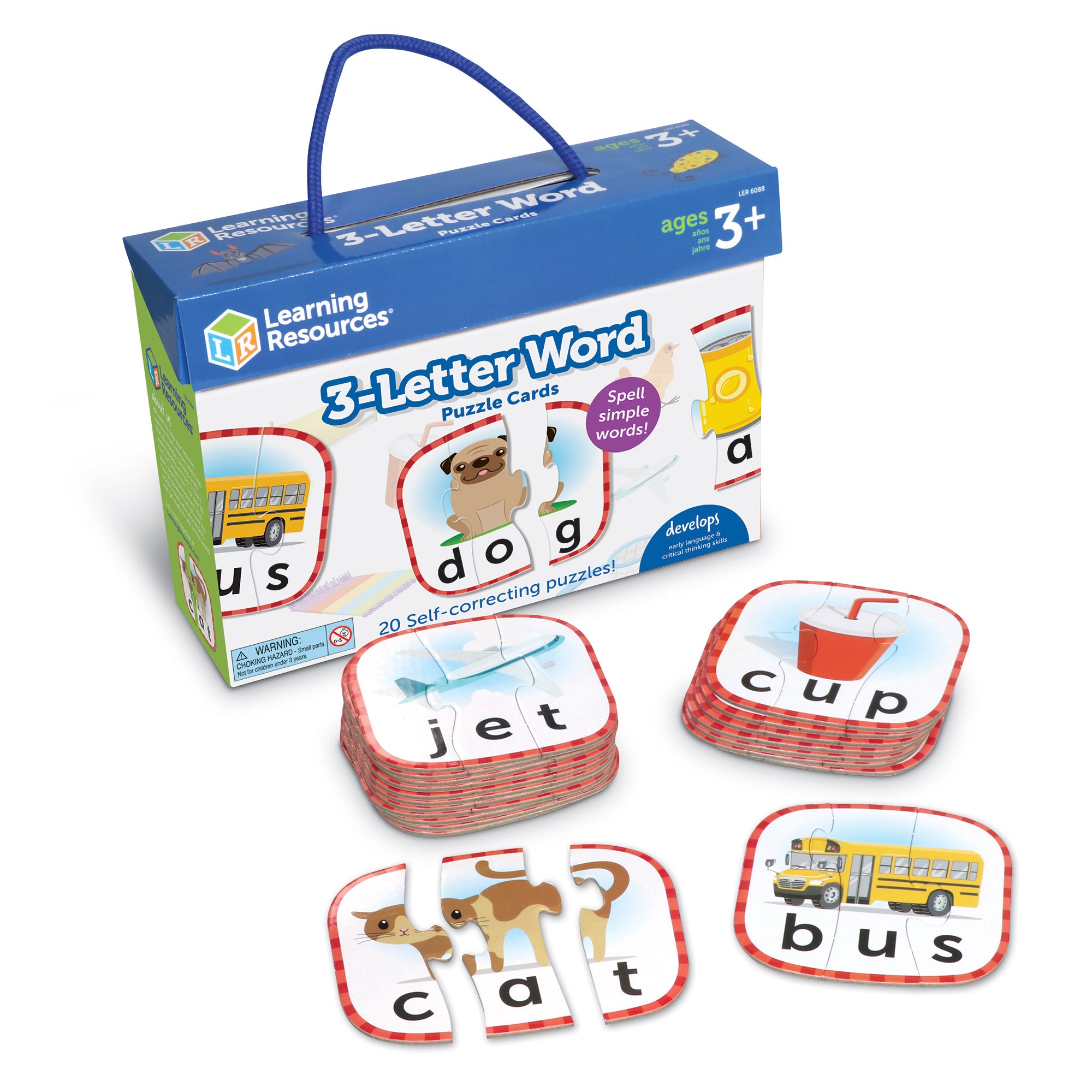 Learning Resources 3-Letter Word Puzzle Cards, Preschool Spelling and Language Learning Activity, Self-Correcting Puzzles, Ages 3+