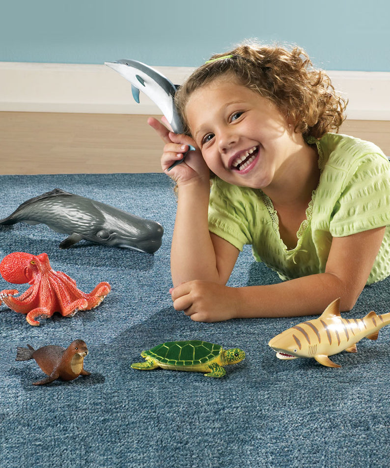 Learning Resources Jumbo Ocean Animals, Set of 6 Realistic Sea Animal Figures for Imaginative Play and Early Science Learning, Durable Plastic Toys with Storage Box, Ages 2+