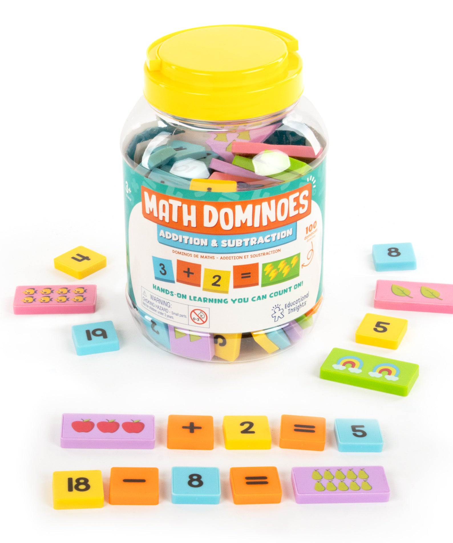 Learning Resources Math Dominoes, Addition and Subtraction Set for Kids, 100 Colourful Dominoes for Counting, Number Recognition, and Early Maths, Ages 3+