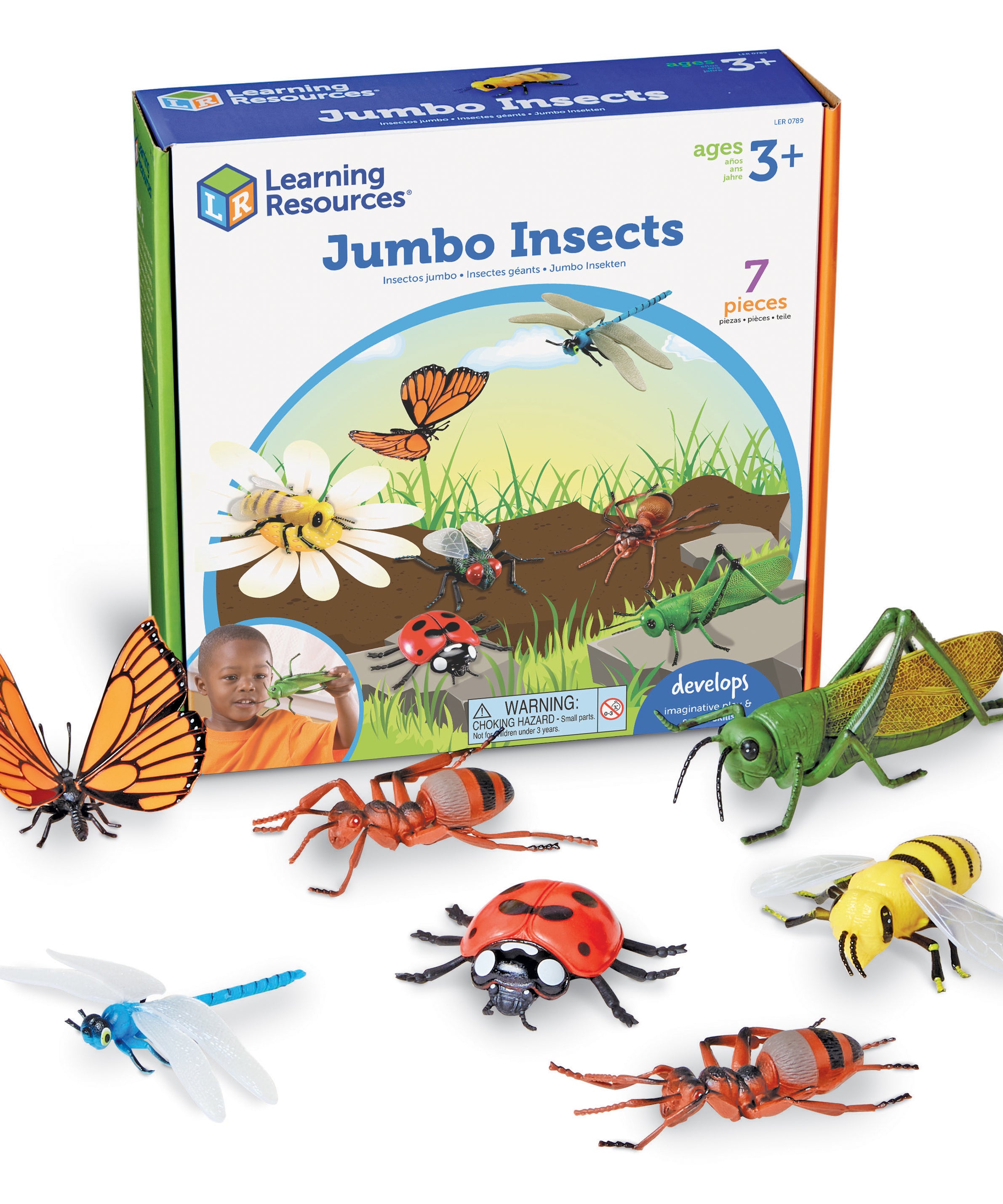 Learning Resources Jumbo Insects Toy Set, 7-Piece Realistic Bug Figures for Kids Imaginative Play and Early Learning