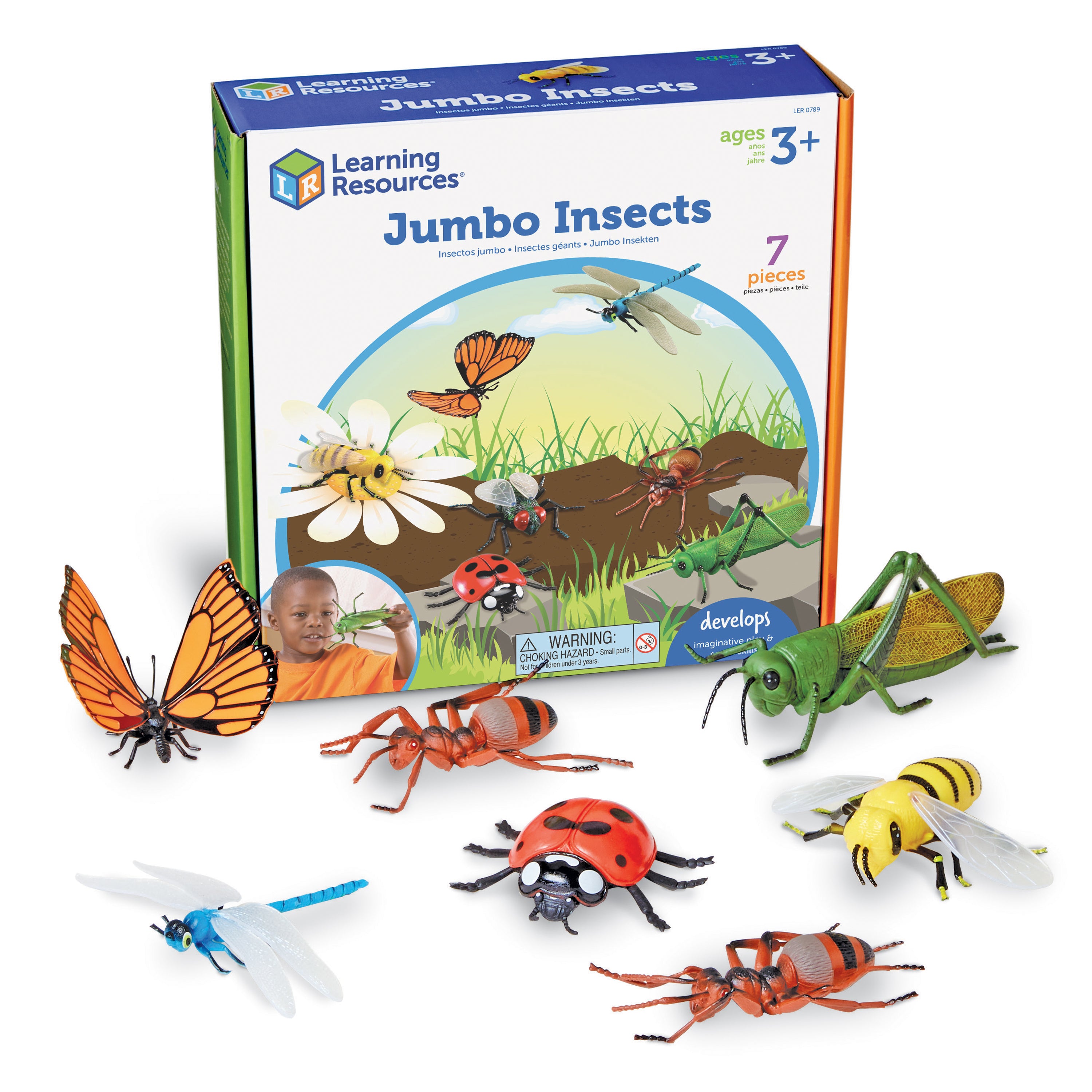 Learning Resources Jumbo Insects Toy Set, 7-Piece Realistic Bug Figures for Kids Imaginative Play and Early Learning