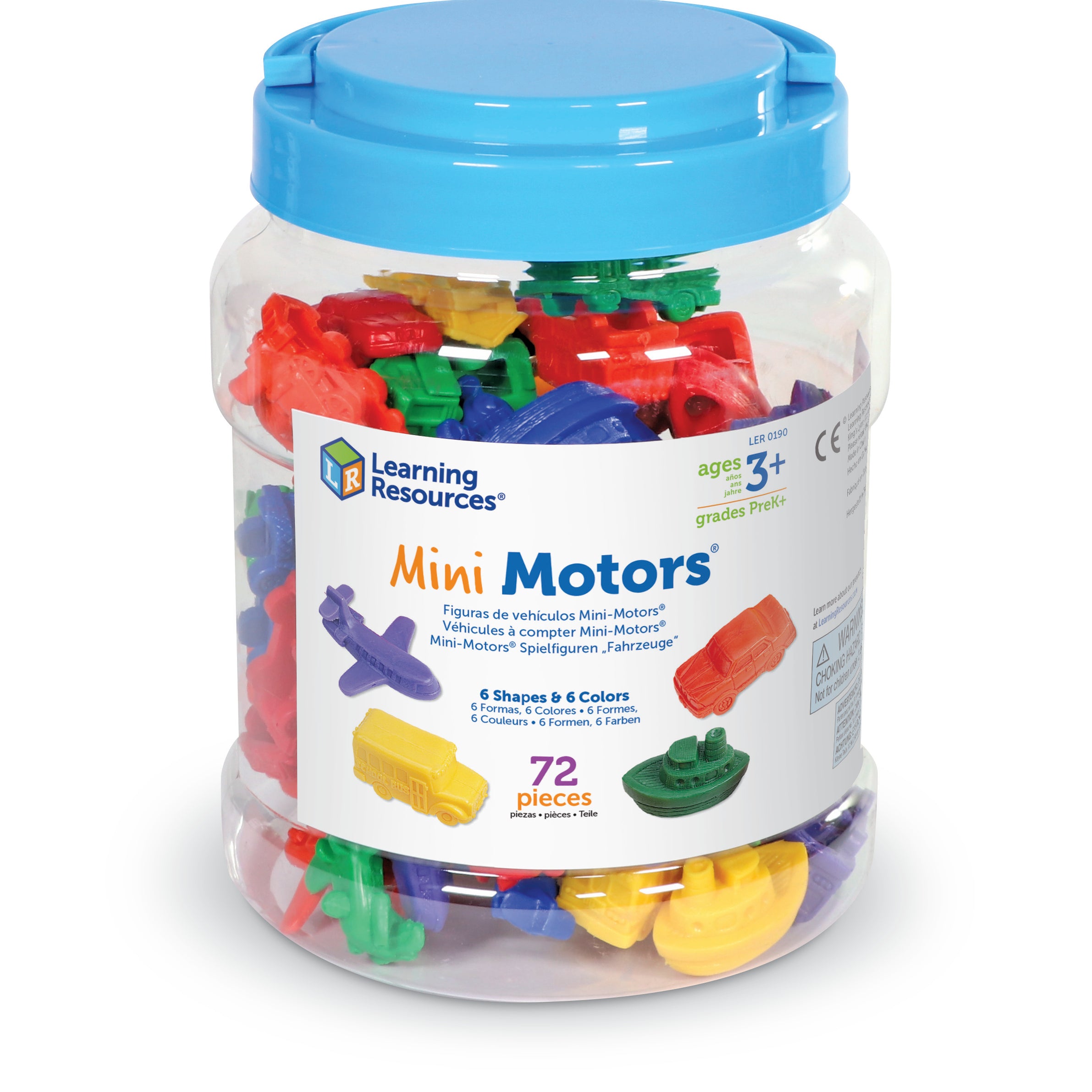 Learning Resources Mini Motors Counters, 72-Piece Set of Vehicle Counters for Counting, Sorting, and Imaginative Play, Includes Storage Tub, Ages 3 Plus