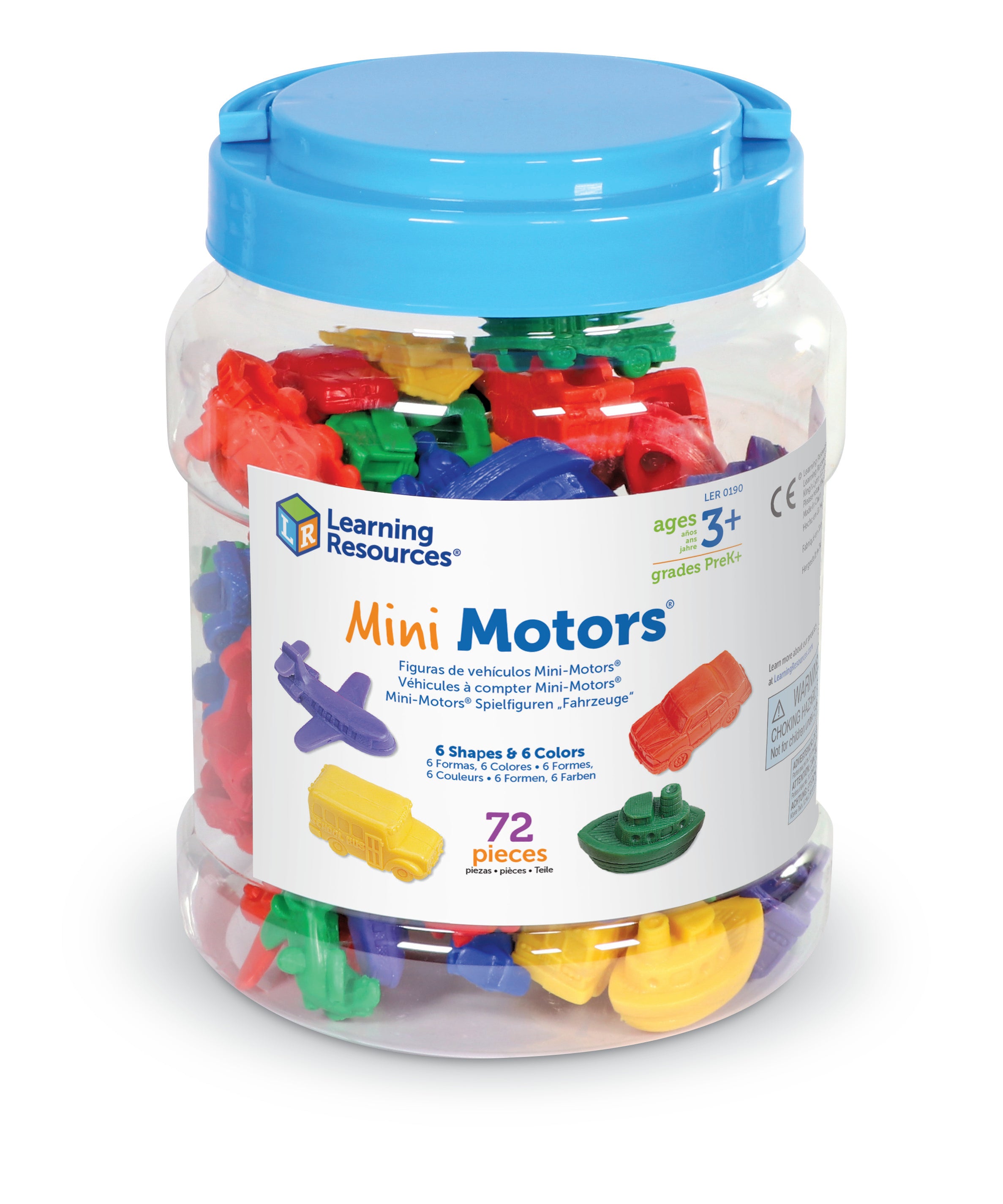 Learning Resources Mini Motors Counters, 72-Piece Set of Vehicle Counters for Counting, Sorting, and Imaginative Play, Includes Storage Tub, Ages 3 Plus