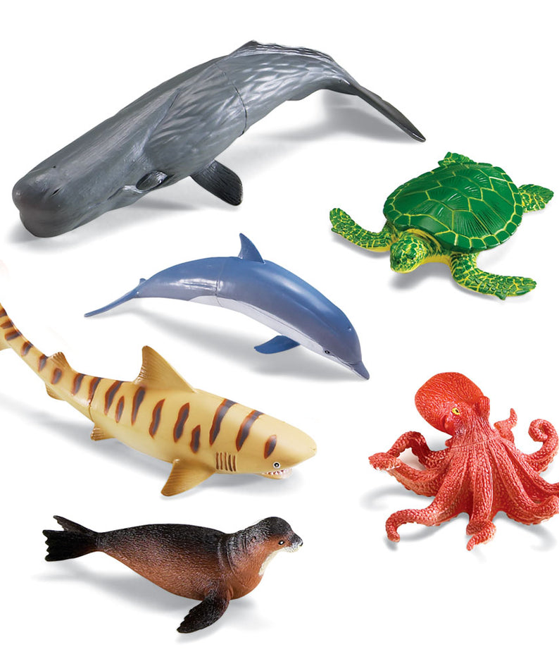 Learning Resources Jumbo Ocean Animals, Set of 6 Realistic Sea Animal Figures for Imaginative Play and Early Science Learning, Durable Plastic Toys with Storage Box, Ages 2+