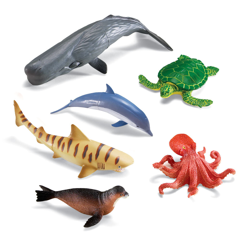 Learning Resources Jumbo Ocean Animals, Set of 6 Realistic Sea Animal Figures for Imaginative Play and Early Science Learning, Durable Plastic Toys with Storage Box, Ages 2+