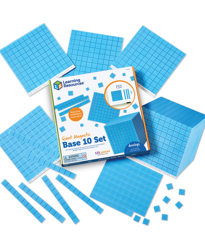 Learning Resources Giant Magnetic Base Ten Set, Classroom Demonstration Kit for Teaching Place Value, Fractions, and Decimals, 131-Piece Maths Manipulative Set