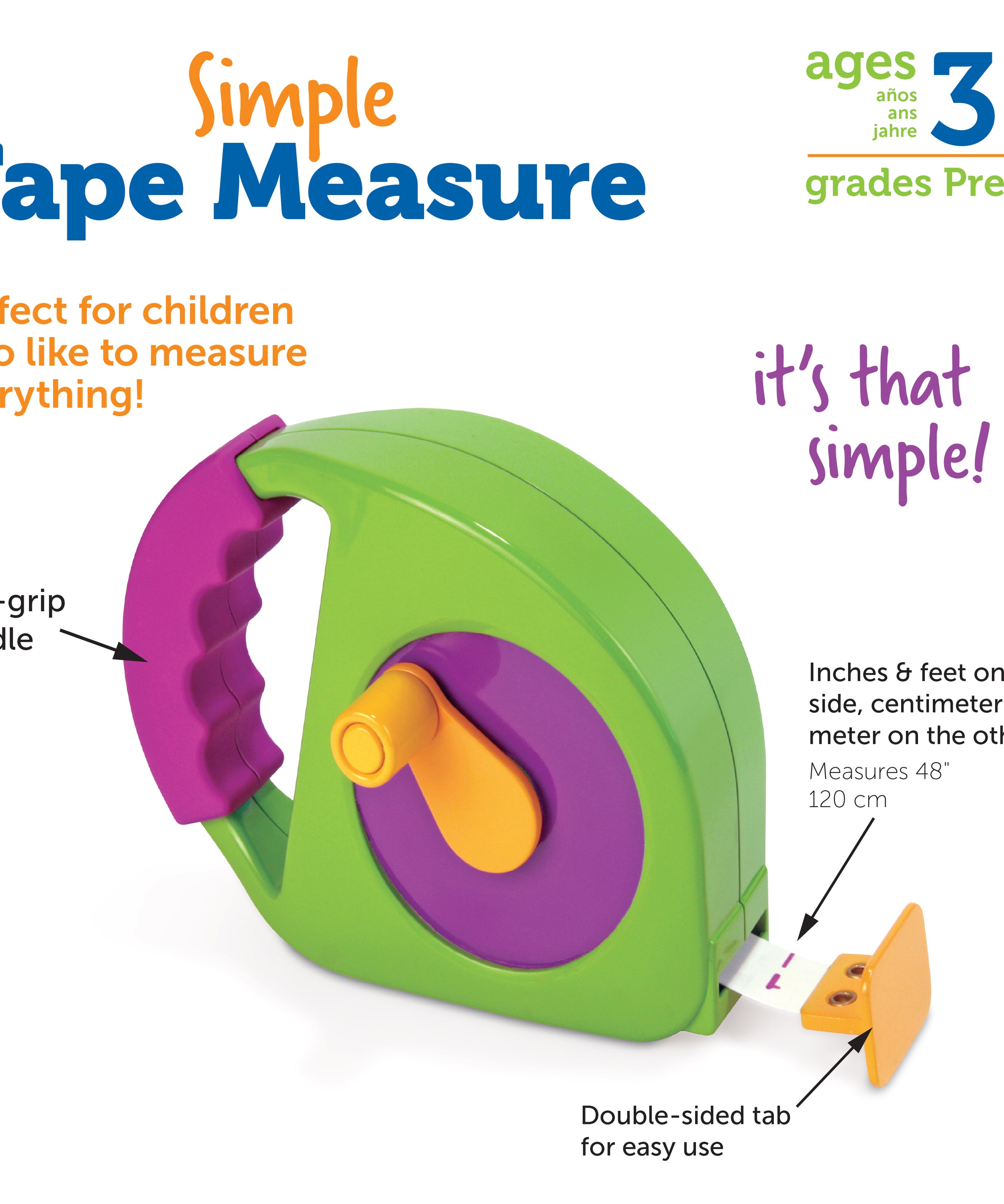 Learning Resources Simple Tape Measure, 1.2m / 4ft, Ages 3+, Easy-to-Use for Early Measurement Skills