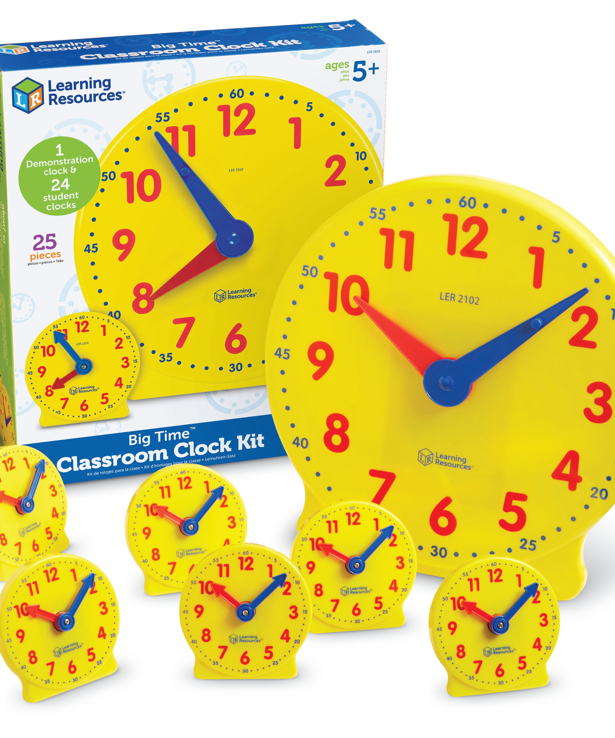 Learning Resources Big Time Classroom Clock Kit, 24 Mini Geared Clocks & Demonstration Clock for Time-Telling Practice