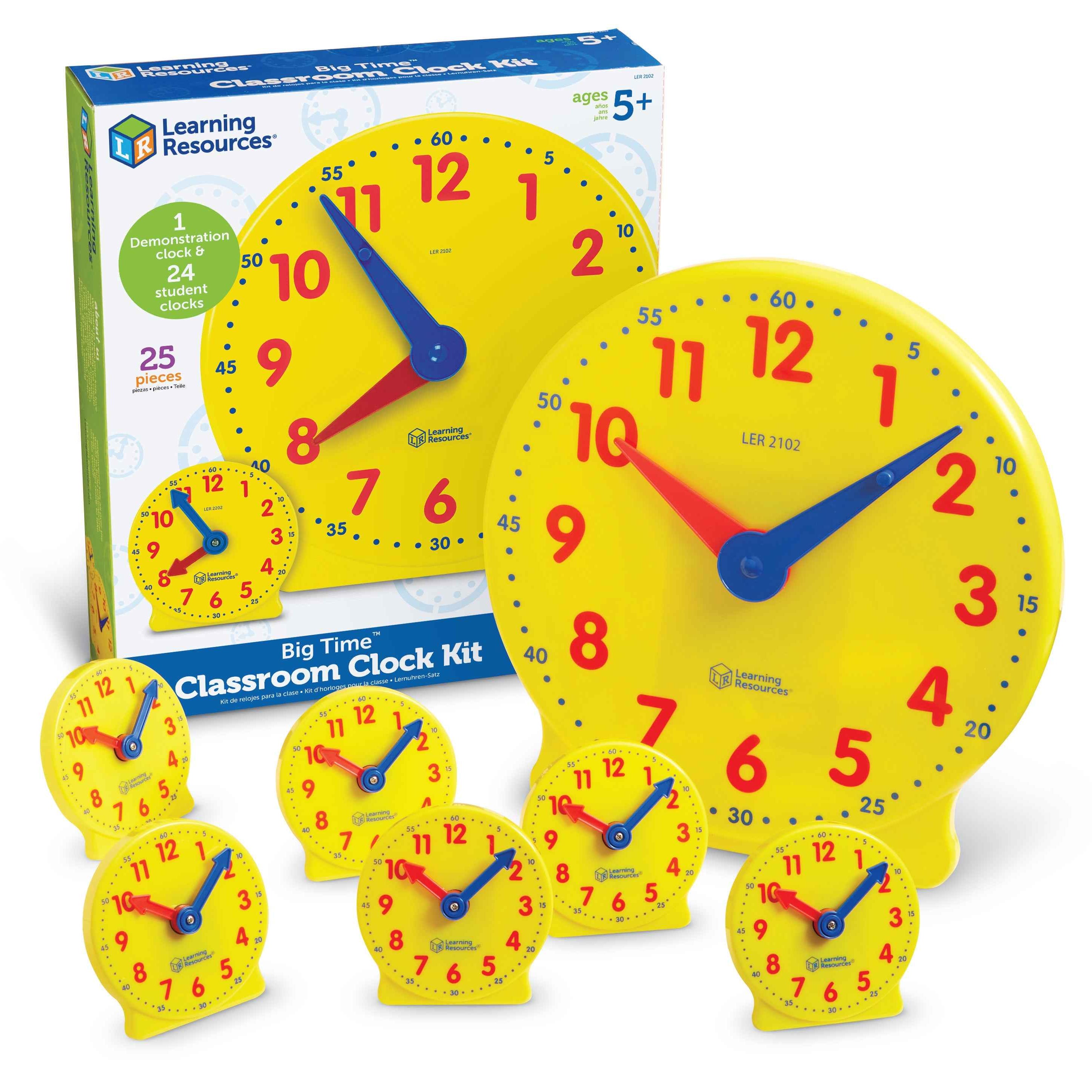 Learning Resources Big Time Classroom Clock Kit, 24 Mini Geared Clocks & Demonstration Clock for Time-Telling Practice